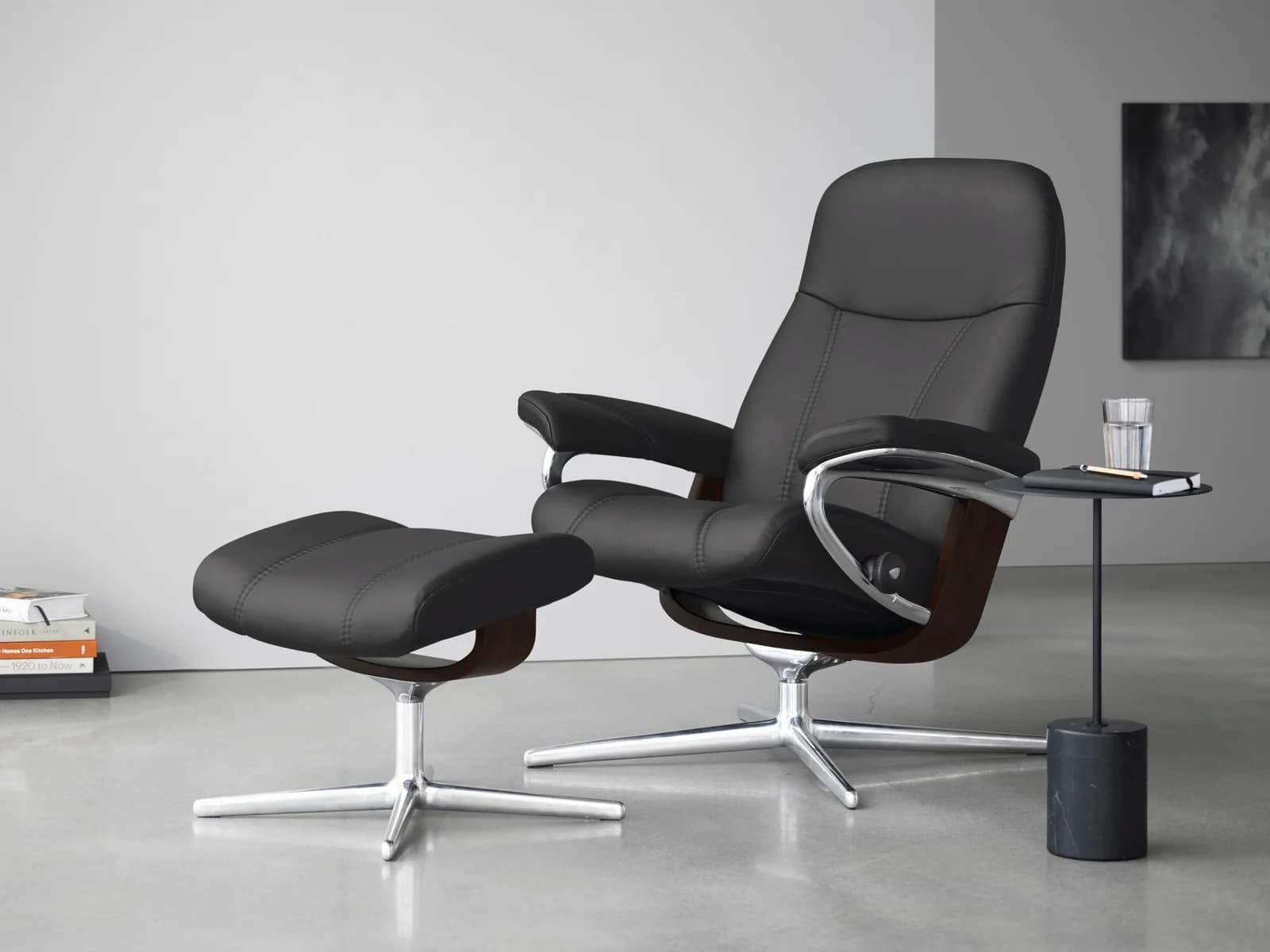 STRESSLESS Consul Fußhocker Grau PALOMA Leder Cross Base