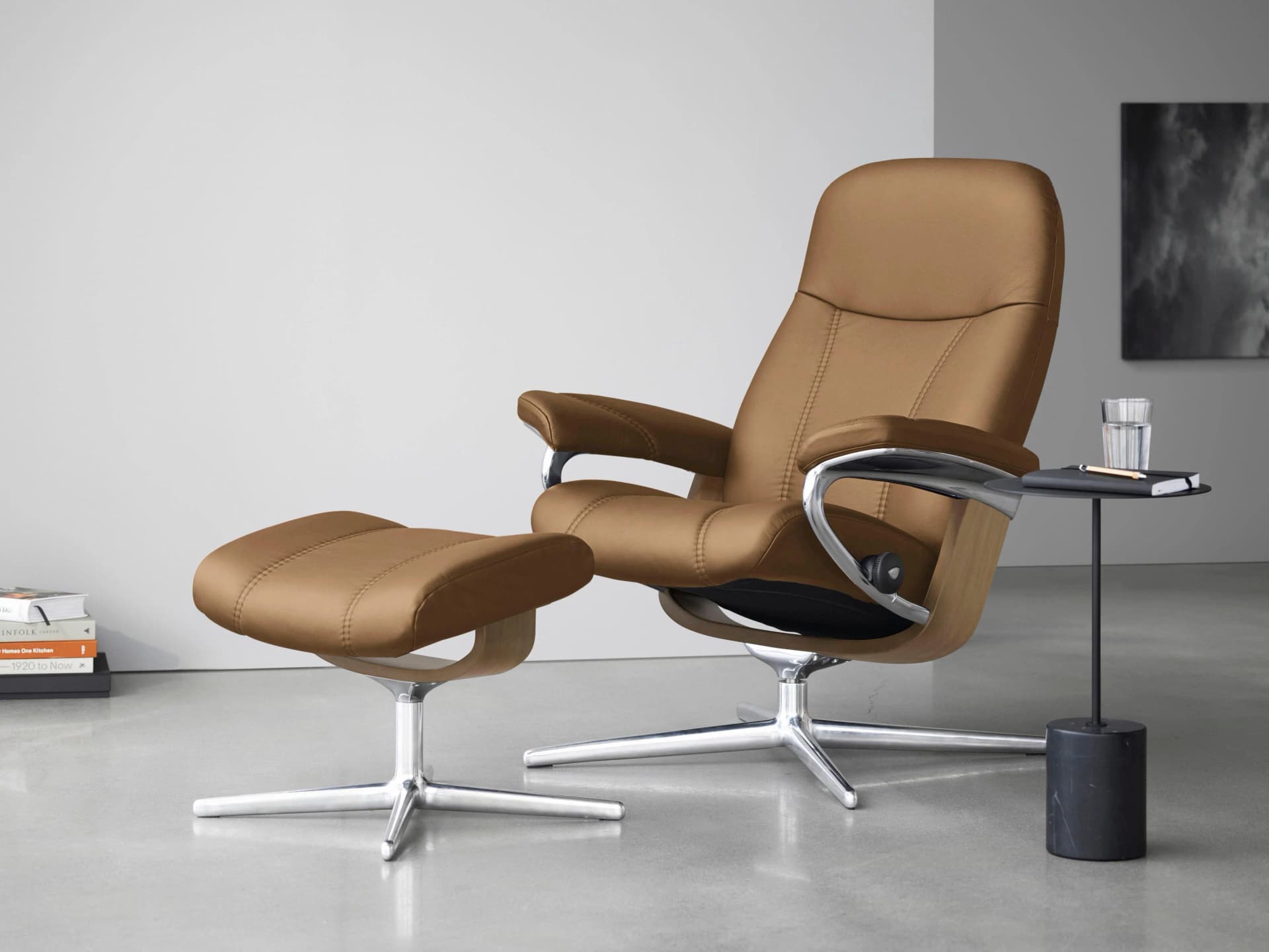 STRESSLESS Fußhocker Consul Taupe PALOMA Leder Cross Base