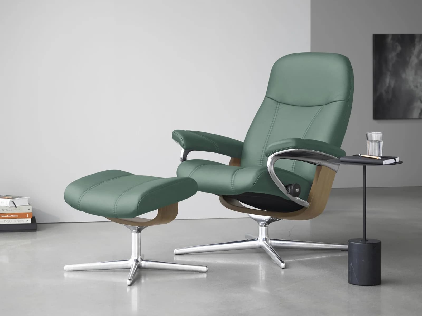 STRESSLESS Fußhocker Consul Grün Leder PALOMA Cross Base
