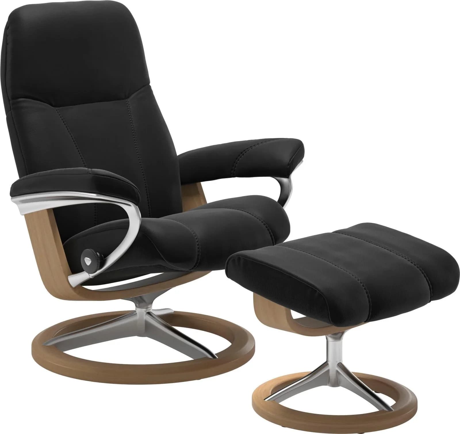STRESSLESS Consul Relaxsessel Schwarz Leder PALOMA mit Hocker