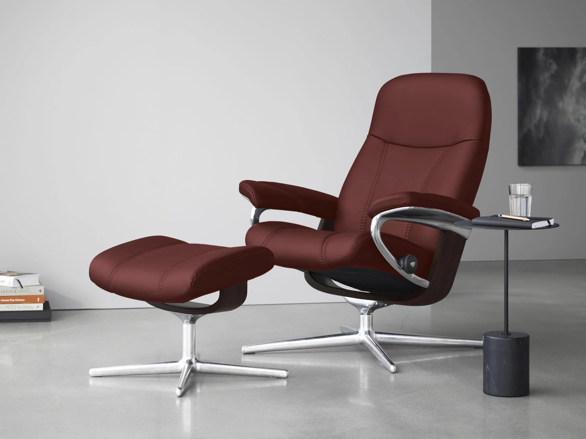 STRESSLESS Consul Relaxsessel Rot Leder PALOMA Cross Base