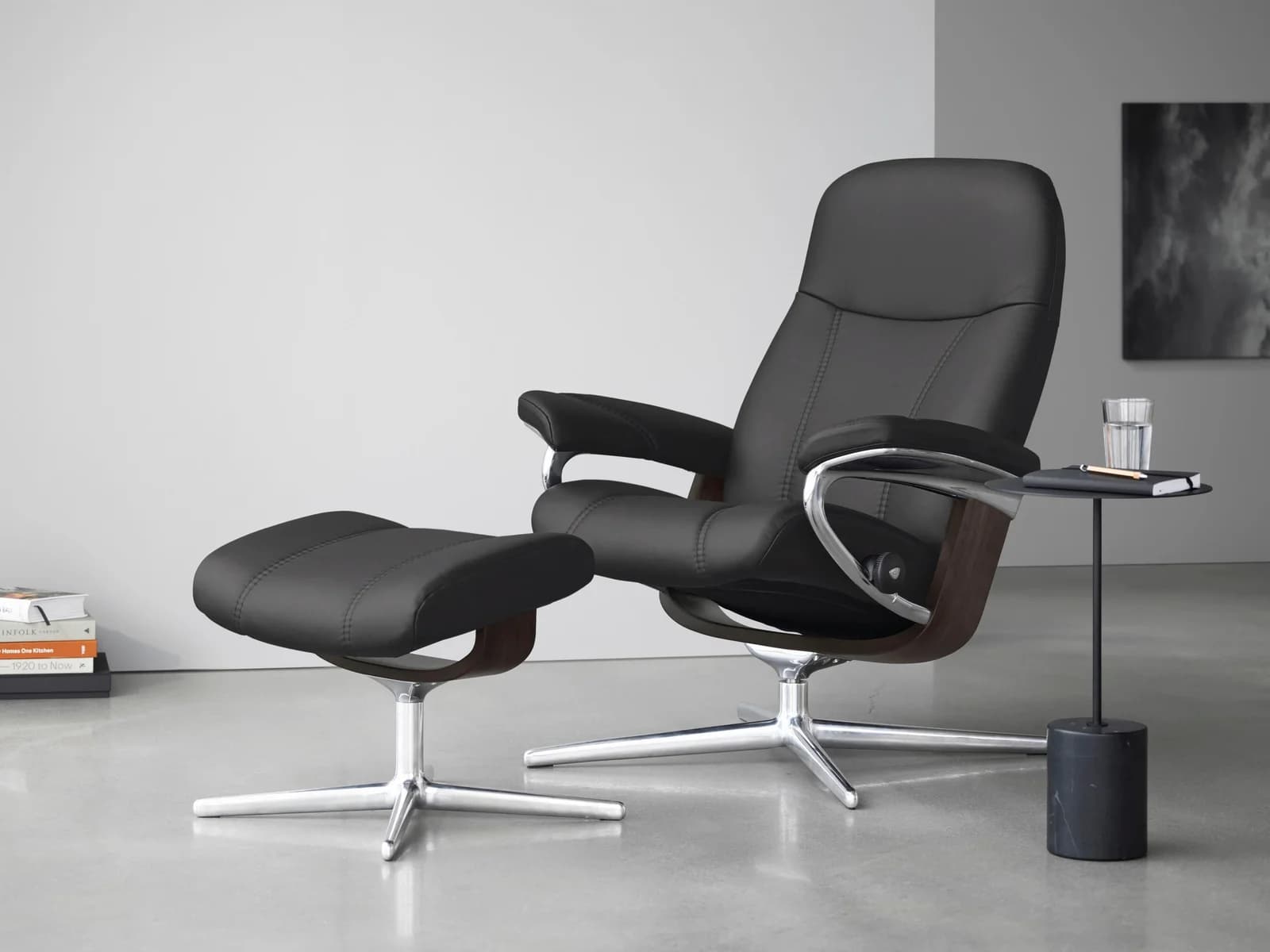 STRESSLESS Consul Relaxsessel Grau Leder PALOMA Cross Base
