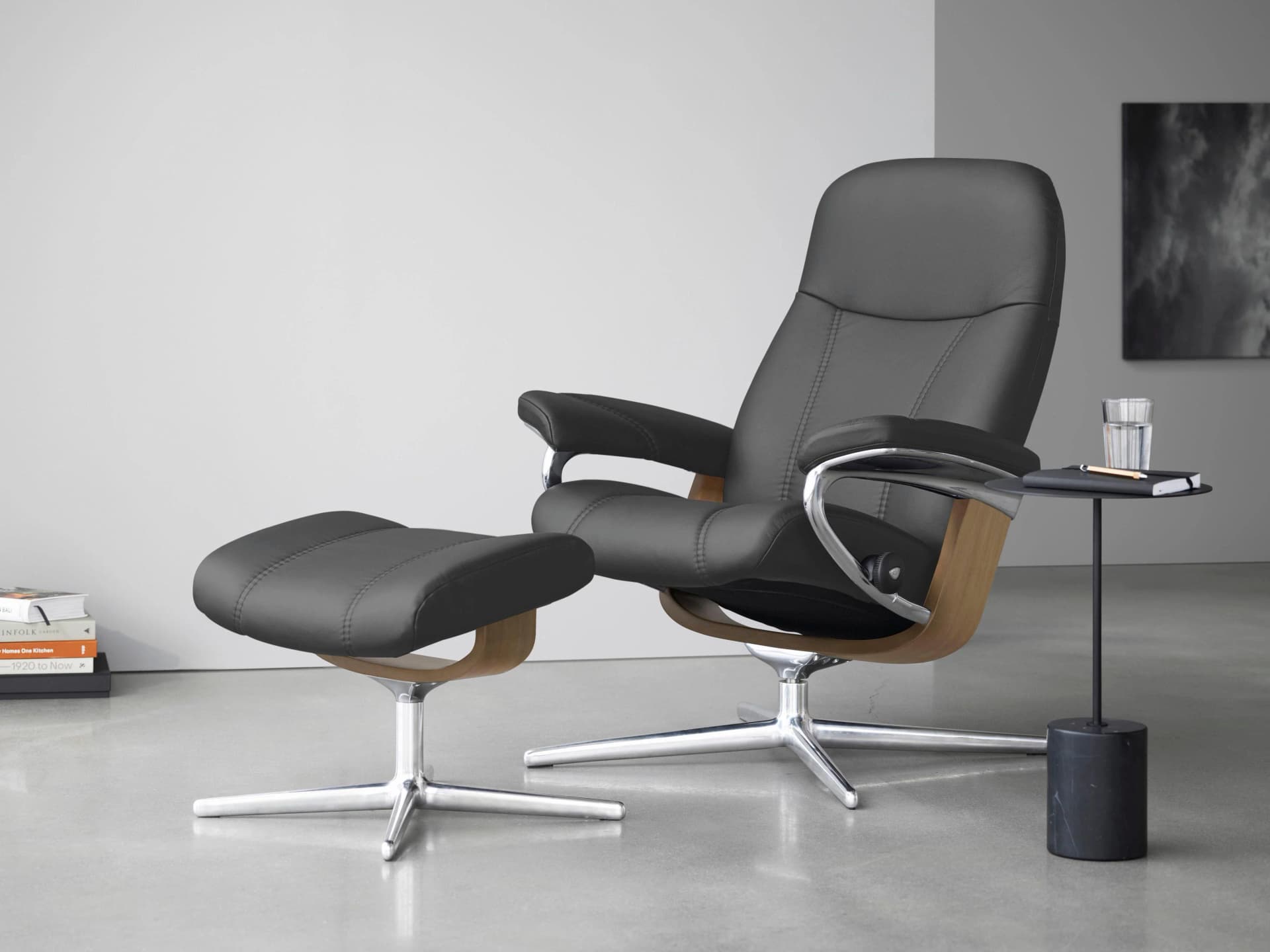 STRESSLESS Consul Relaxsessel Grau Leder BATICK mit Hocker