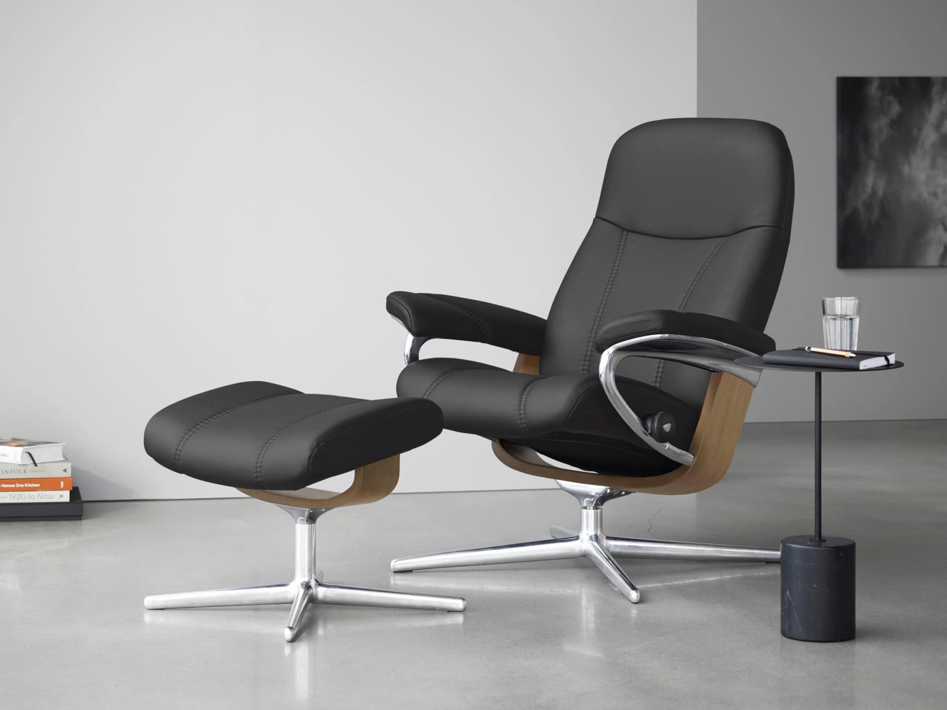 STRESSLESS Consul Relaxsessel Grau Leder PALOMA mit Schlaffunktion