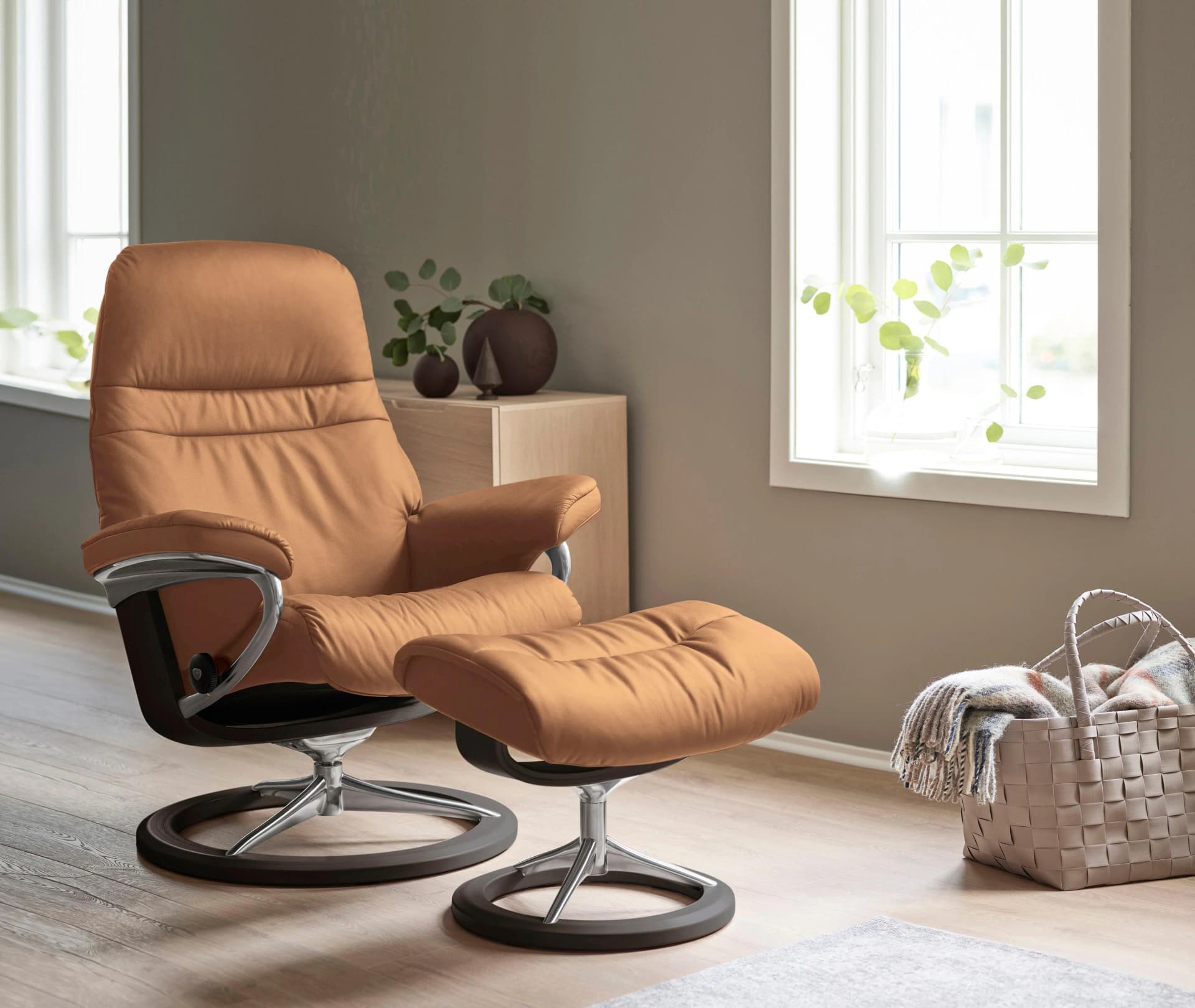 Stressless Sunrise Fußhocker Taupe Leder PALOMA Signature Base