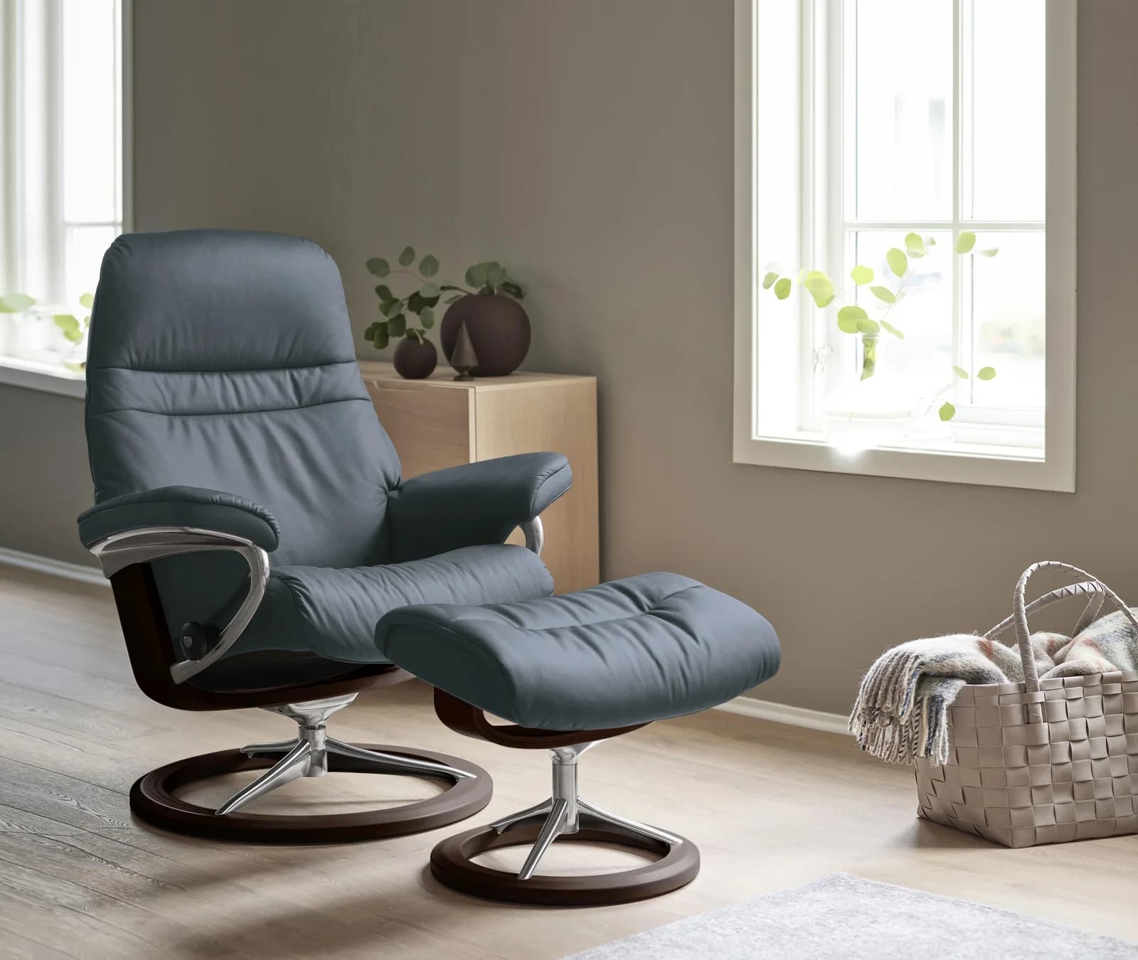 STRESSLESS Sunrise Relaxsessel Atlantic Blue Batick Leder Signature Base