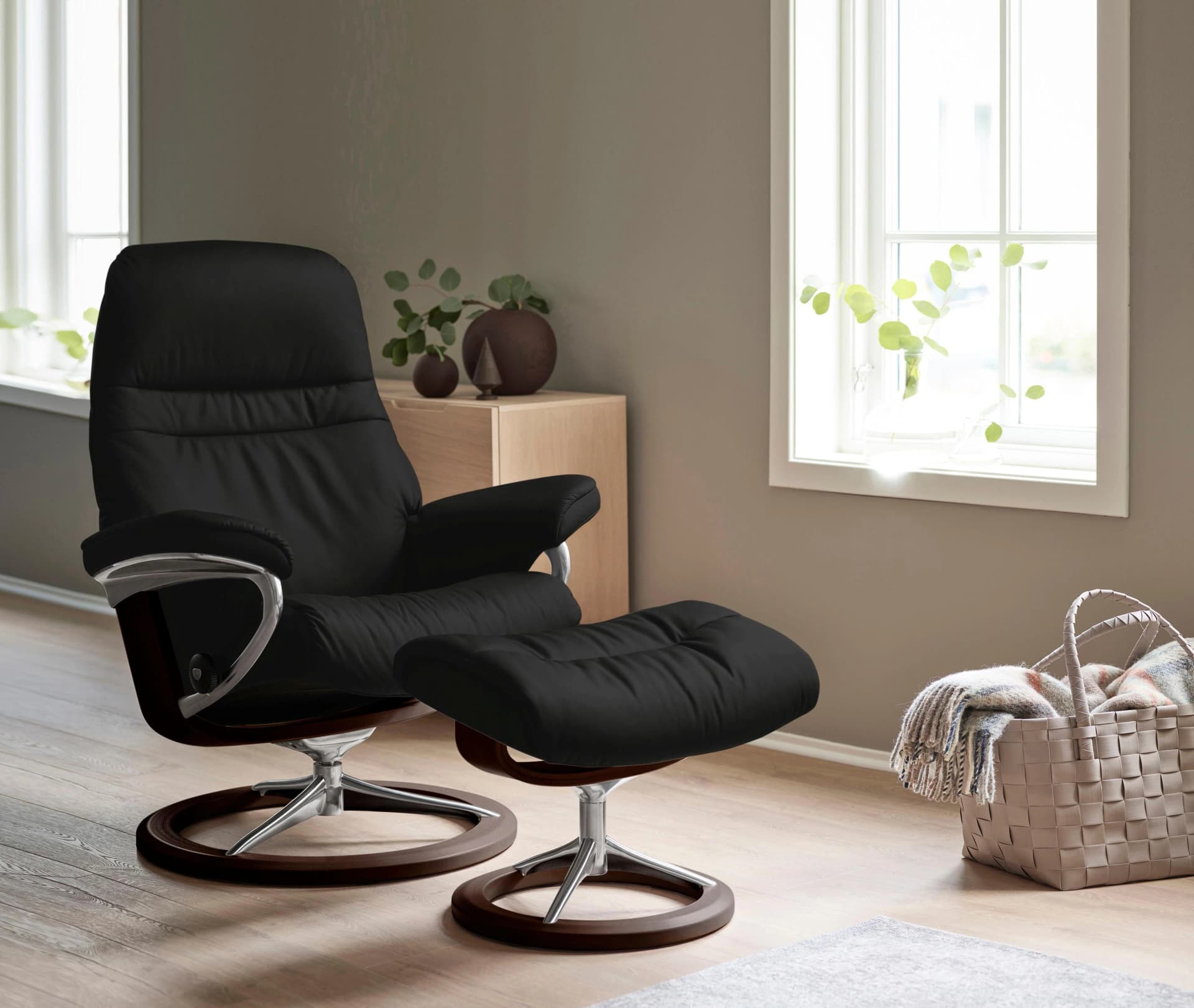STRESSLESS Relaxsessel Sunrise Schwarz Leder BATICK mit Signature Base