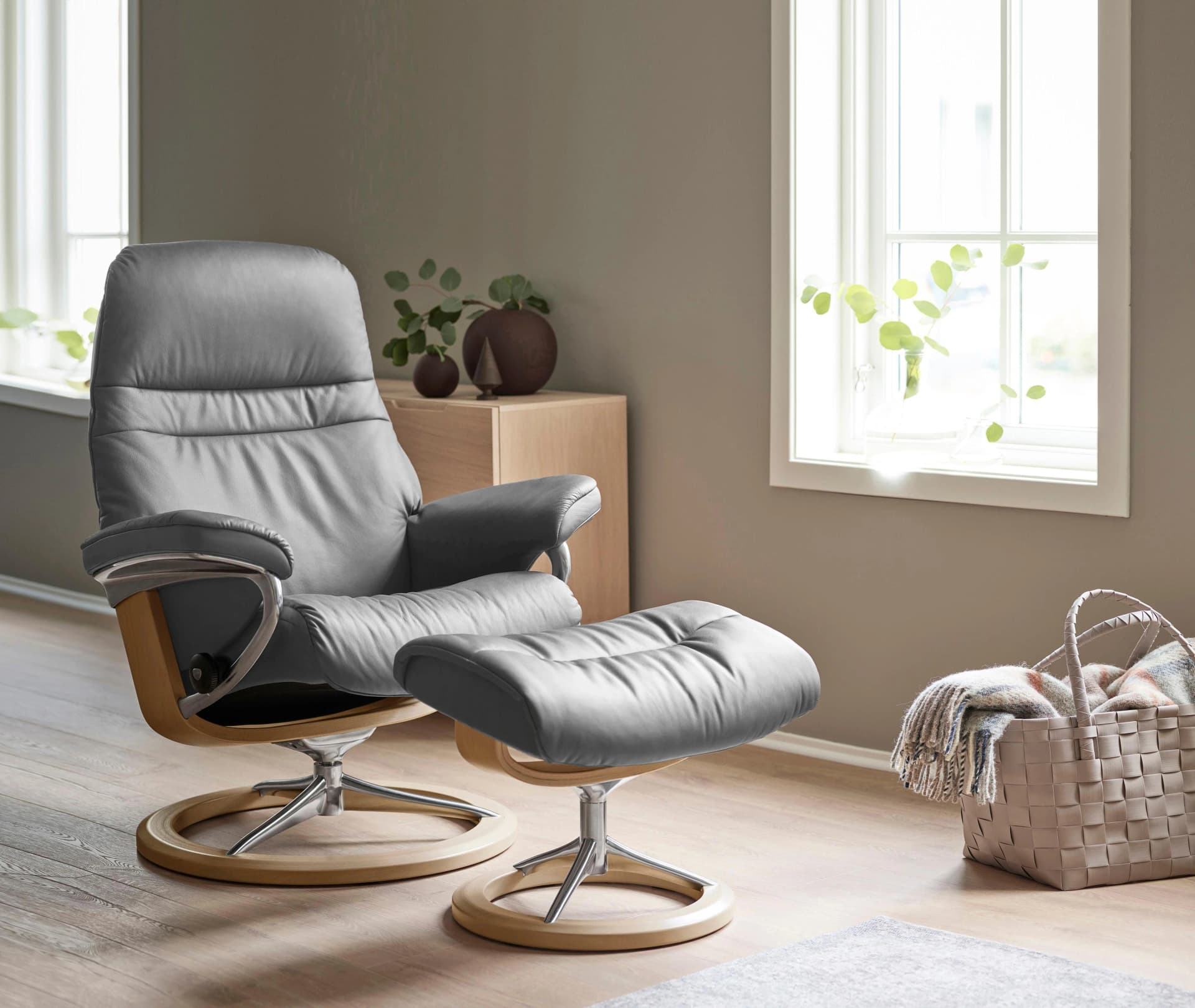 STRESSLESS Relaxsessel Sunrise Grau Leder Signature Base