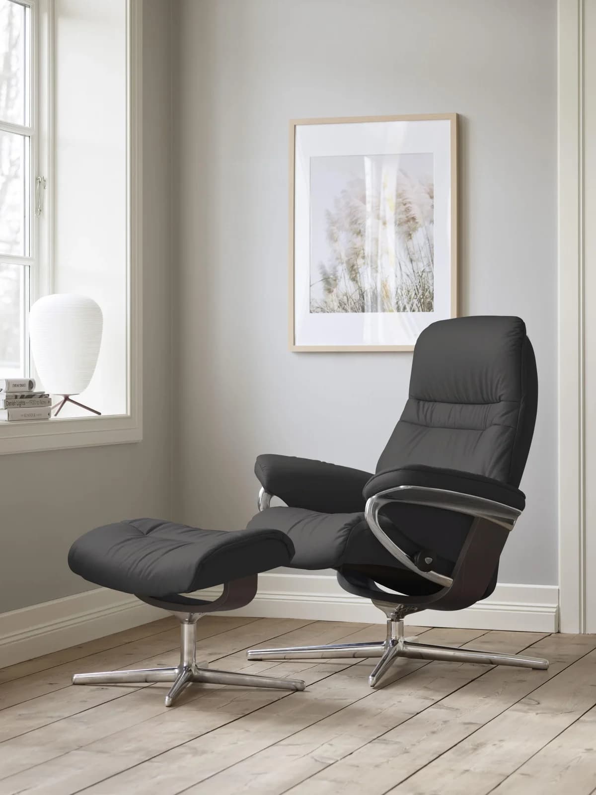 STRESSLESS Sunrise Relaxsessel Grau Leder PALOMA mit Hocker