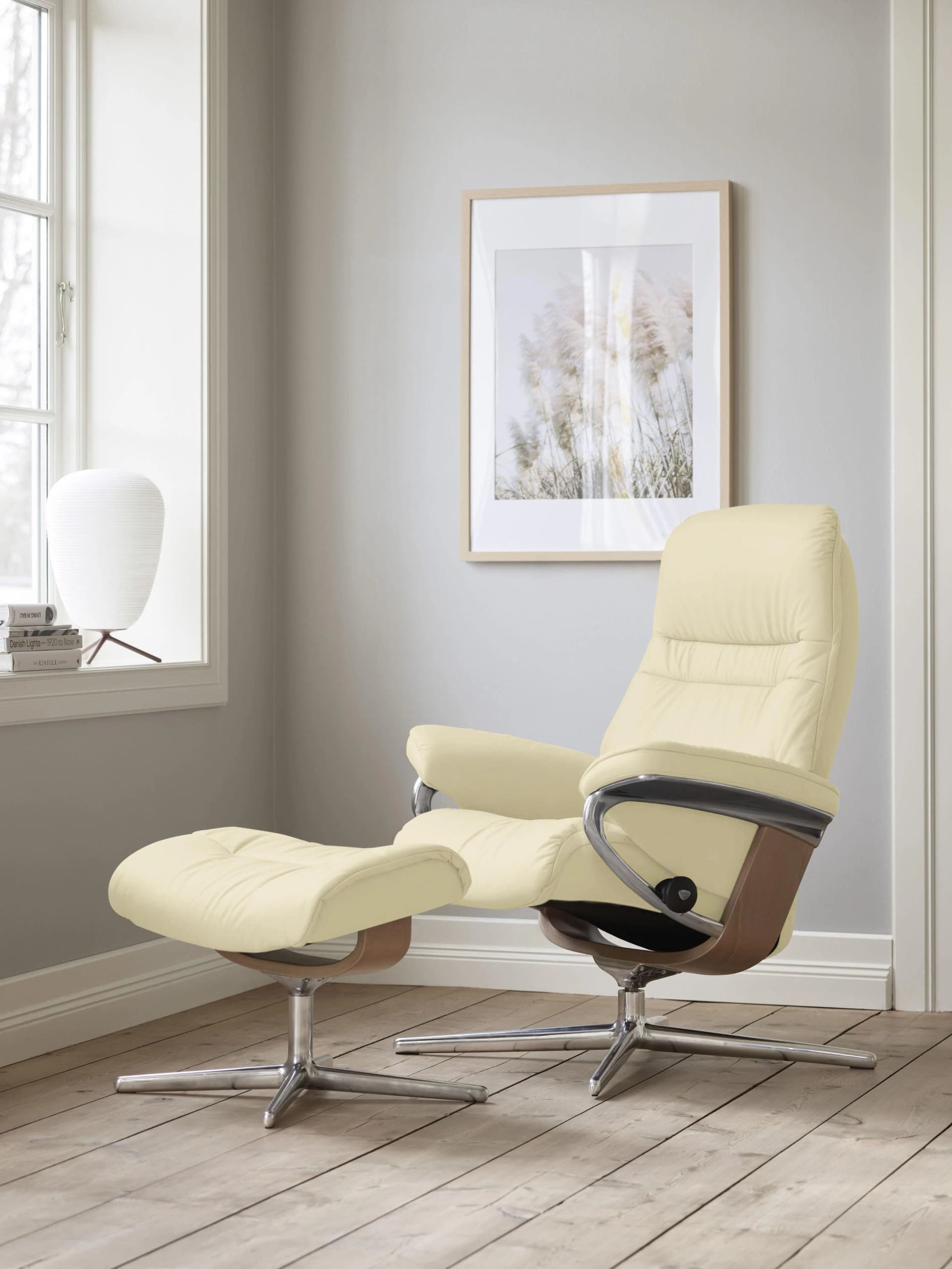 STRESSLESS Sunrise Fußhocker Beige Leder Cross Base