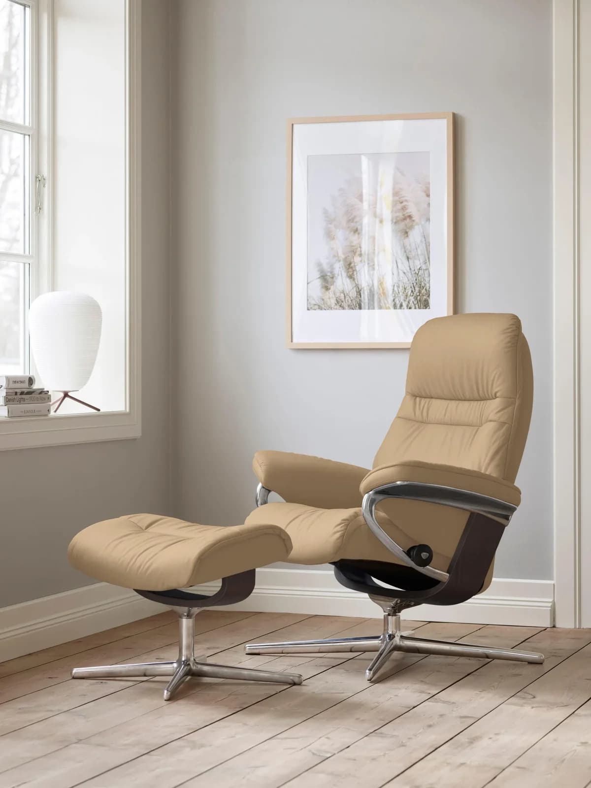 STRESSLESS Sunrise Fußhocker Beige PALOMA Leder Cross Base