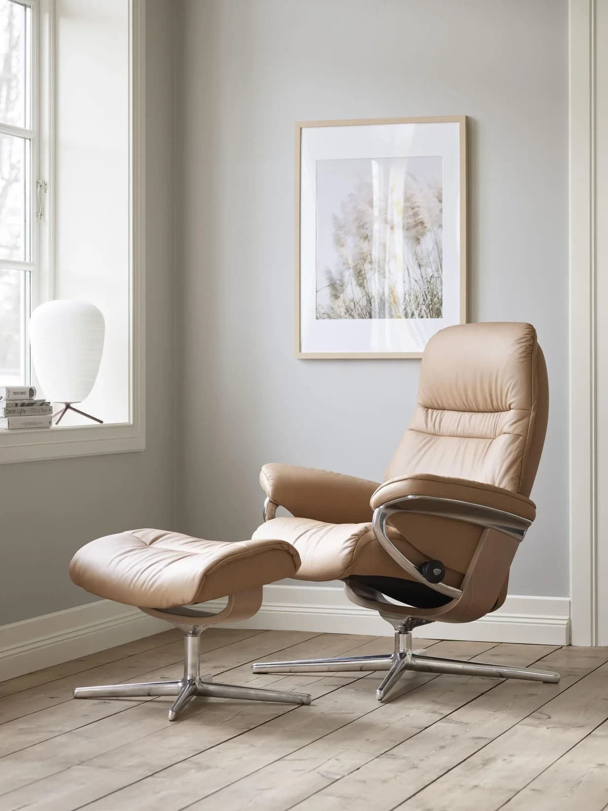 STRESSLESS Sunrise Fußhocker almond PALOMA Leder Cross Base