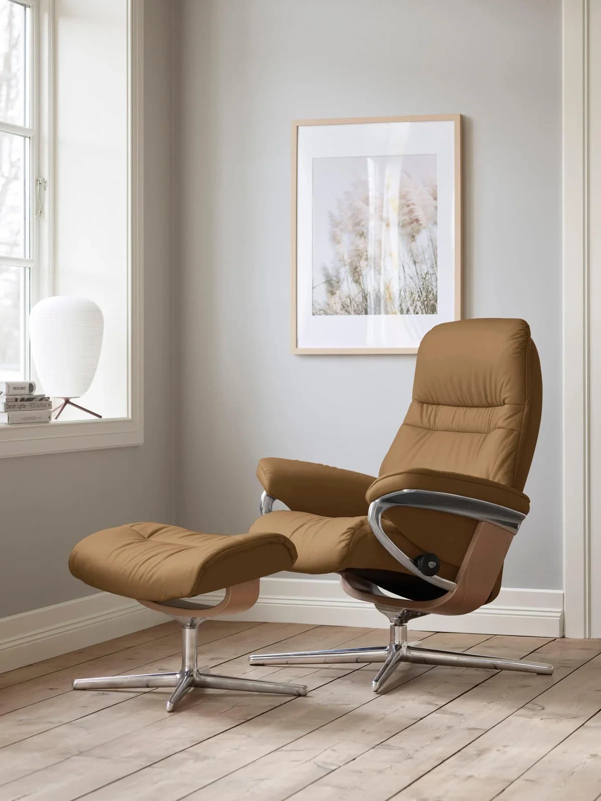 Fußhocker STRESSLESS Sunrise Taupe PALOMA Leder Cross Base