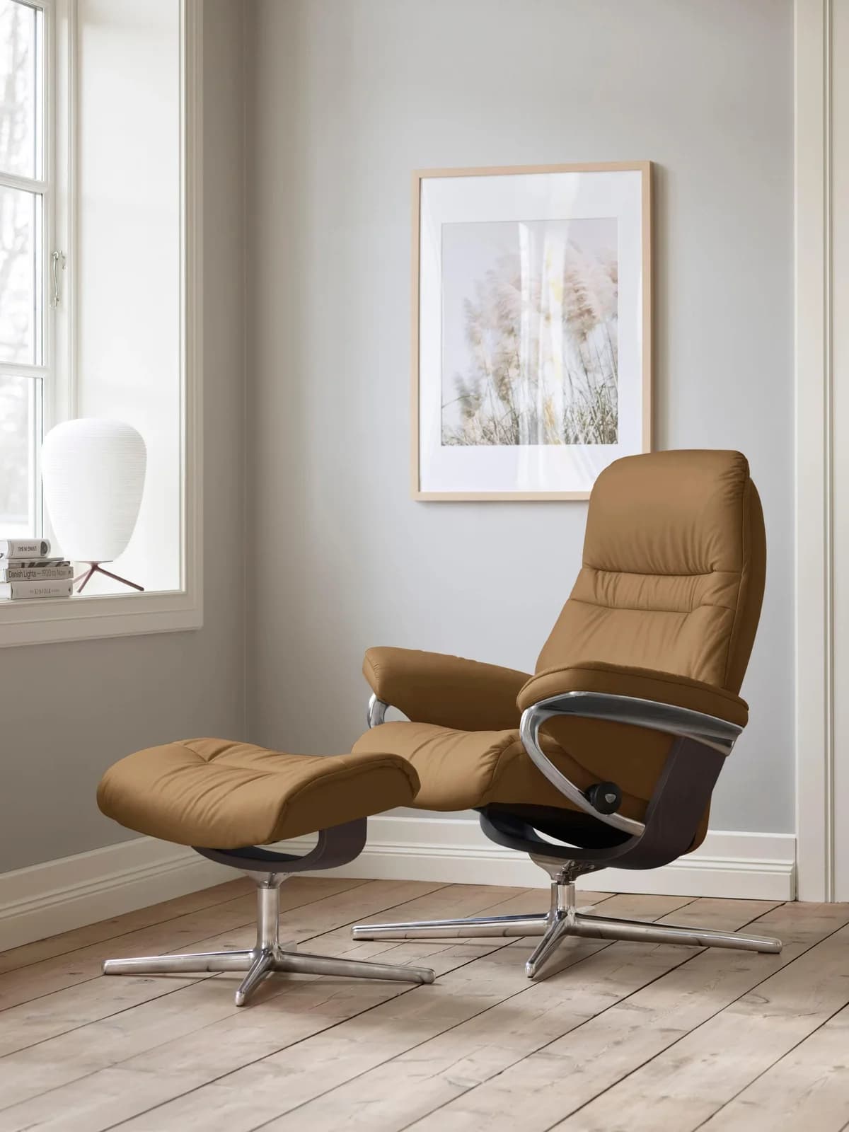 STRESSLESS Sunrise Fußhocker Taupe PALOMA Leder Cross Base
