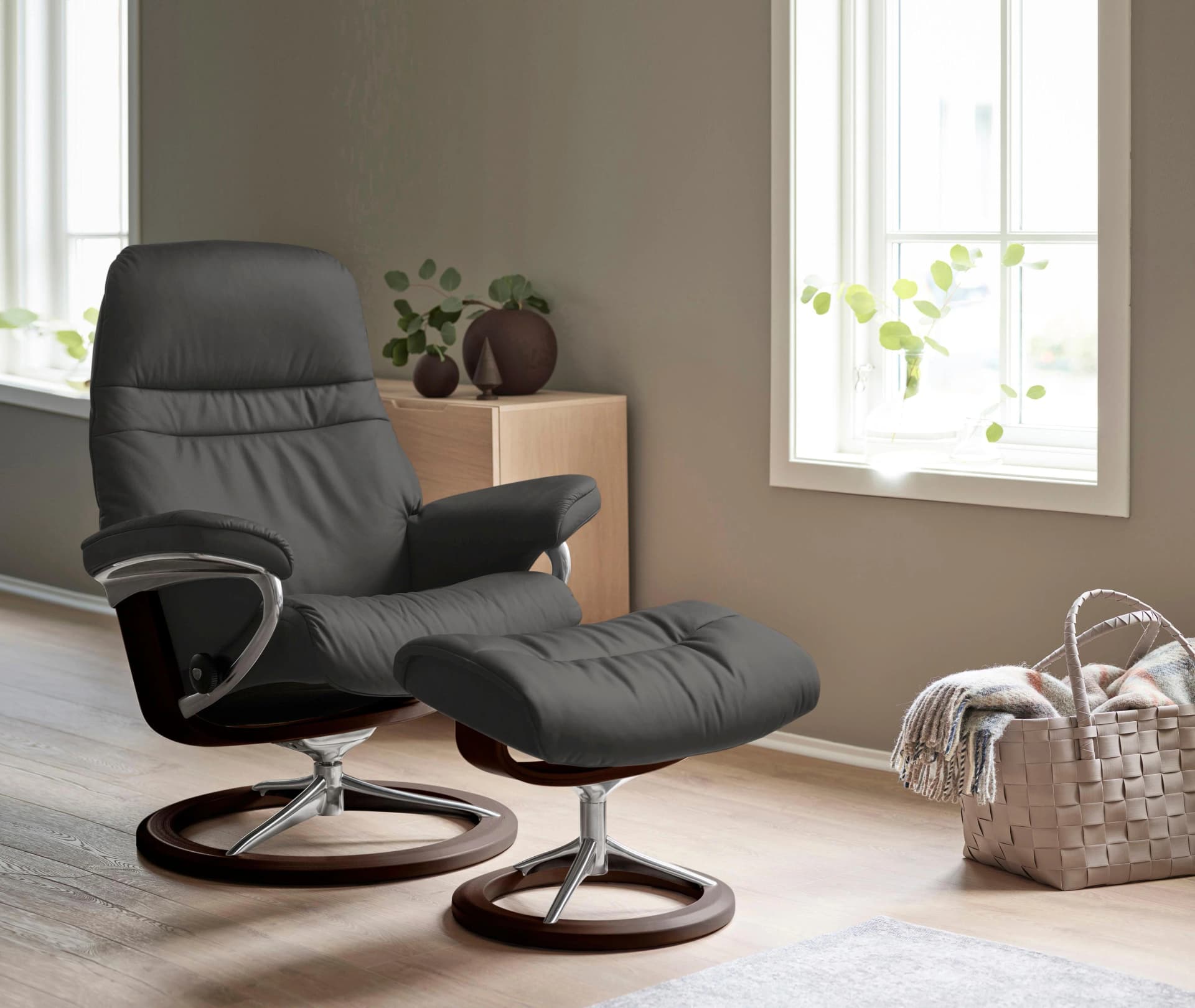 STRESSLESS Sunrise Relaxsessel Grau Leder Signature Base