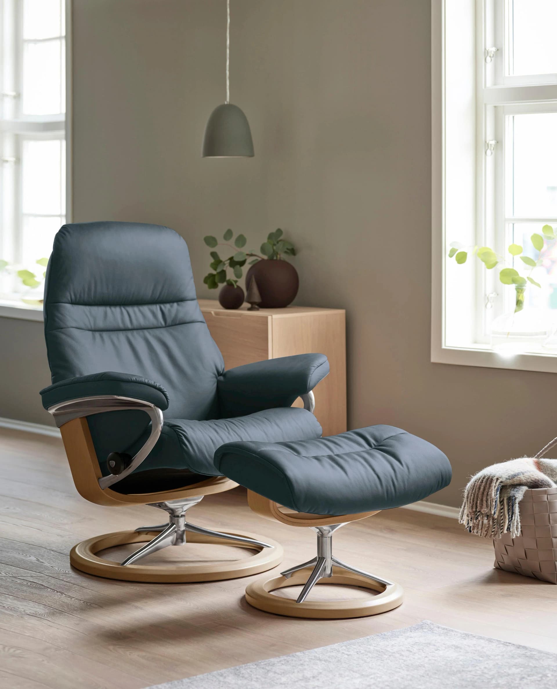STRESSLESS Relaxsessel Sunrise atlantic blau Leder Signature Base