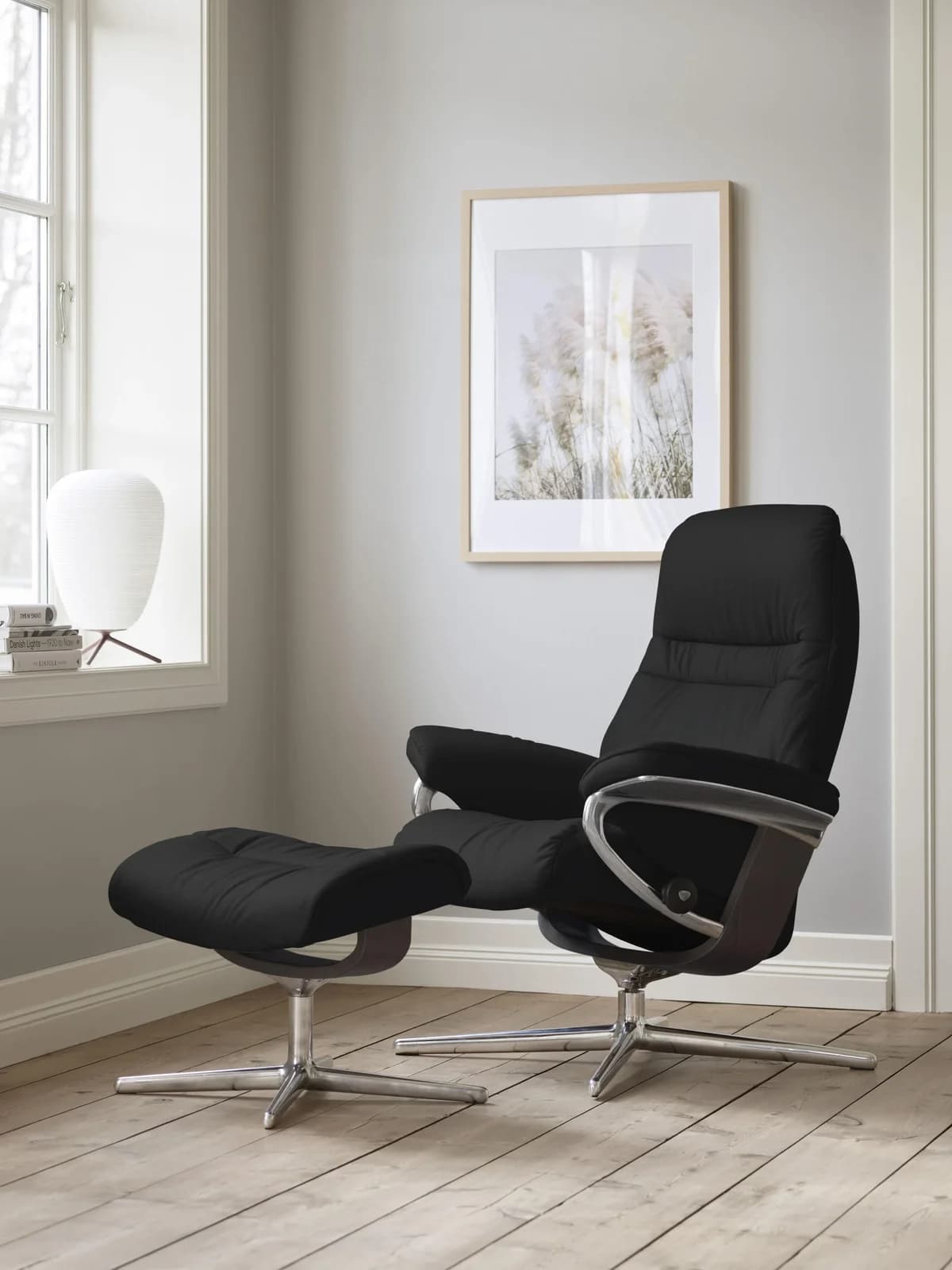 STRESSLESS Sunrise Relaxsessel Schwarz Leder BATICK mit Hocker