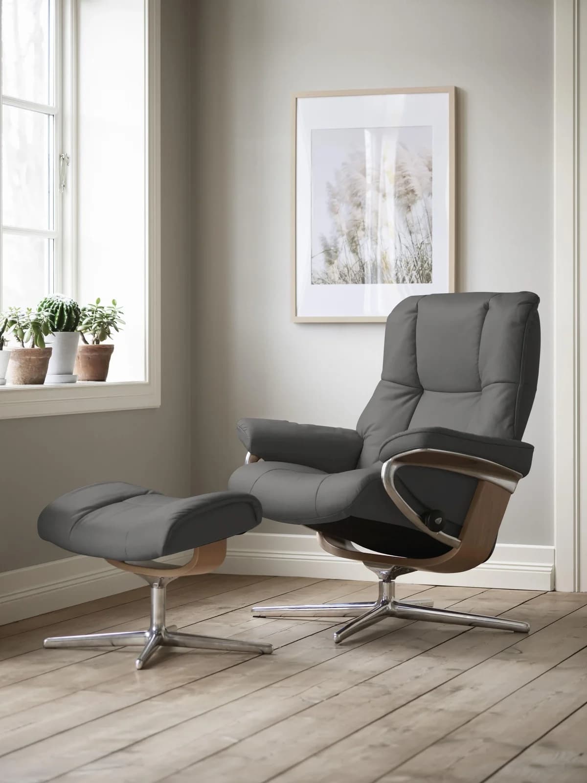 STRESSLESS Mayfair Relaxsessel Grau Leder BATICK mit Hocker