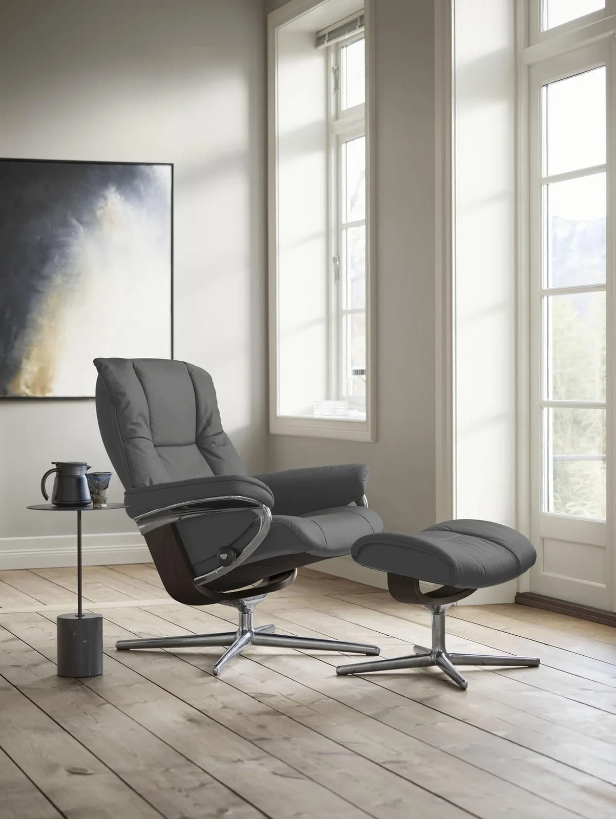 STRESSLESS Mayfair Relaxsessel Grau Leder BATICK mit Hocker