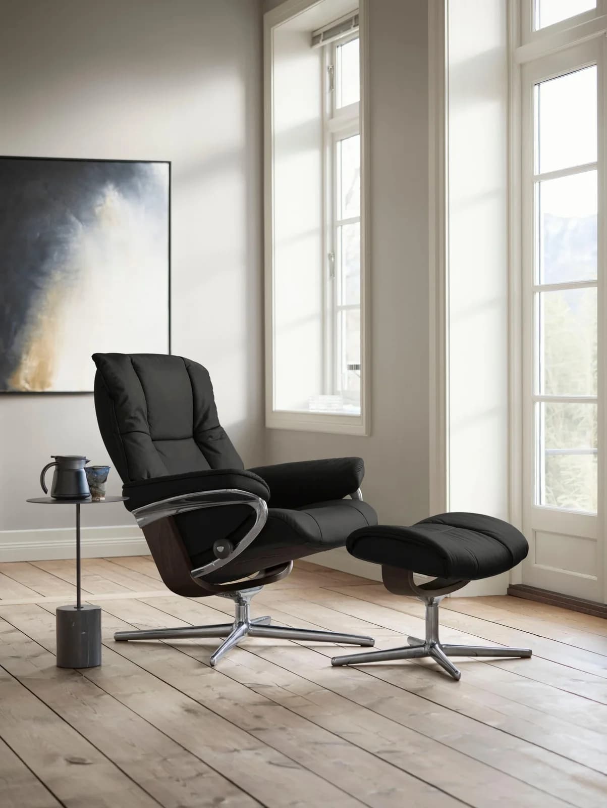 STRESSLESS Mayfair Relaxsessel Schwarz Leder PALOMA mit Hocker