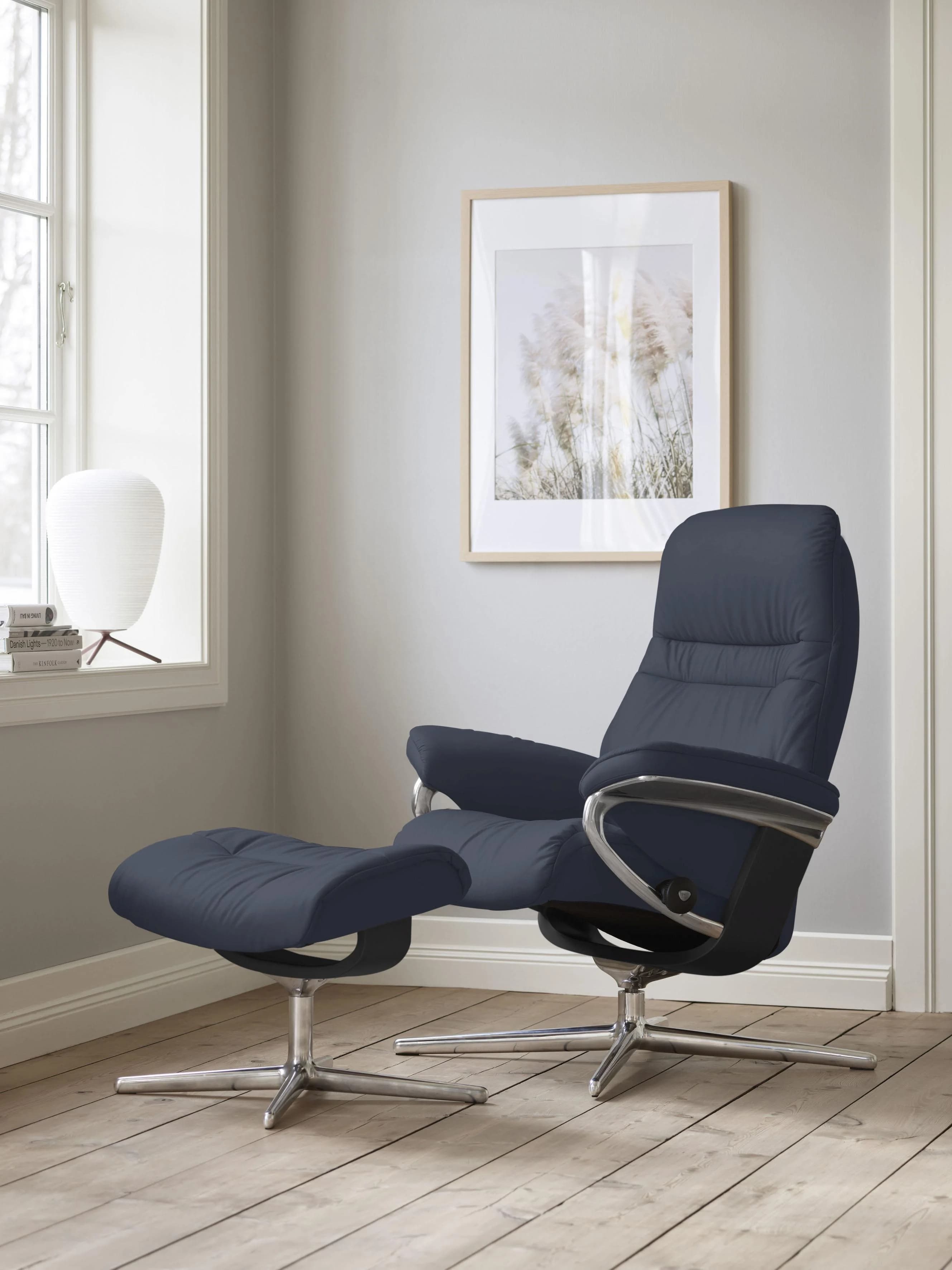 STRESSLESS Relaxsessel Sunrise Blau Leder PALOMA mit Hocker