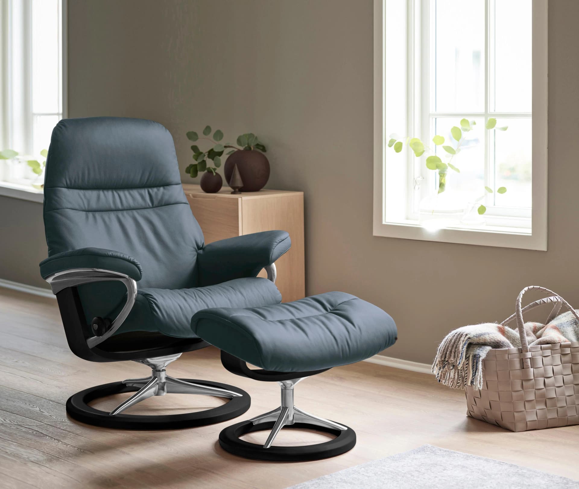 Relaxsessel STRESSLESS Sunrise Blau Leder BATICK