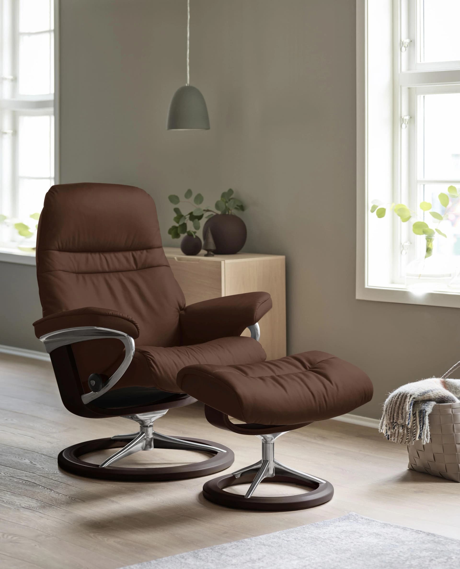STRESSLESS Sunrise Relaxsessel Braun Leder BATICK Signature Base