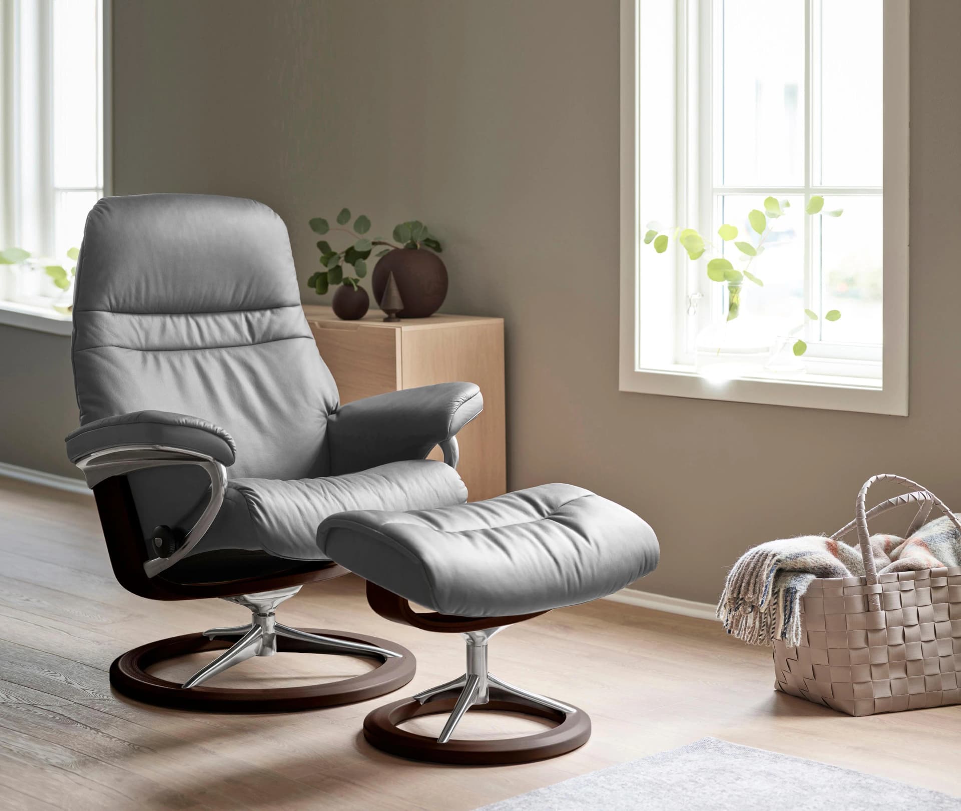STRESSLESS Relaxsessel Sunrise Grau Leder Signature Base