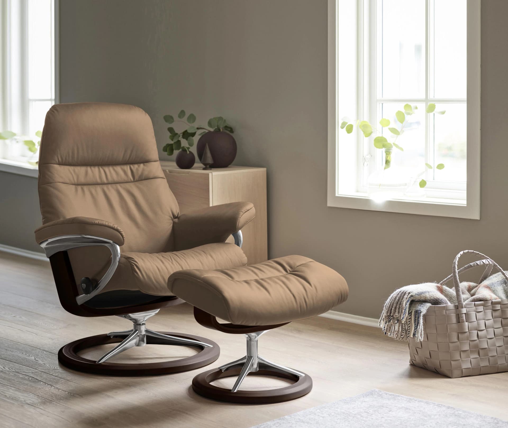 STRESSLESS Relaxsessel Sunrise Set mit Hocker Leder Braun