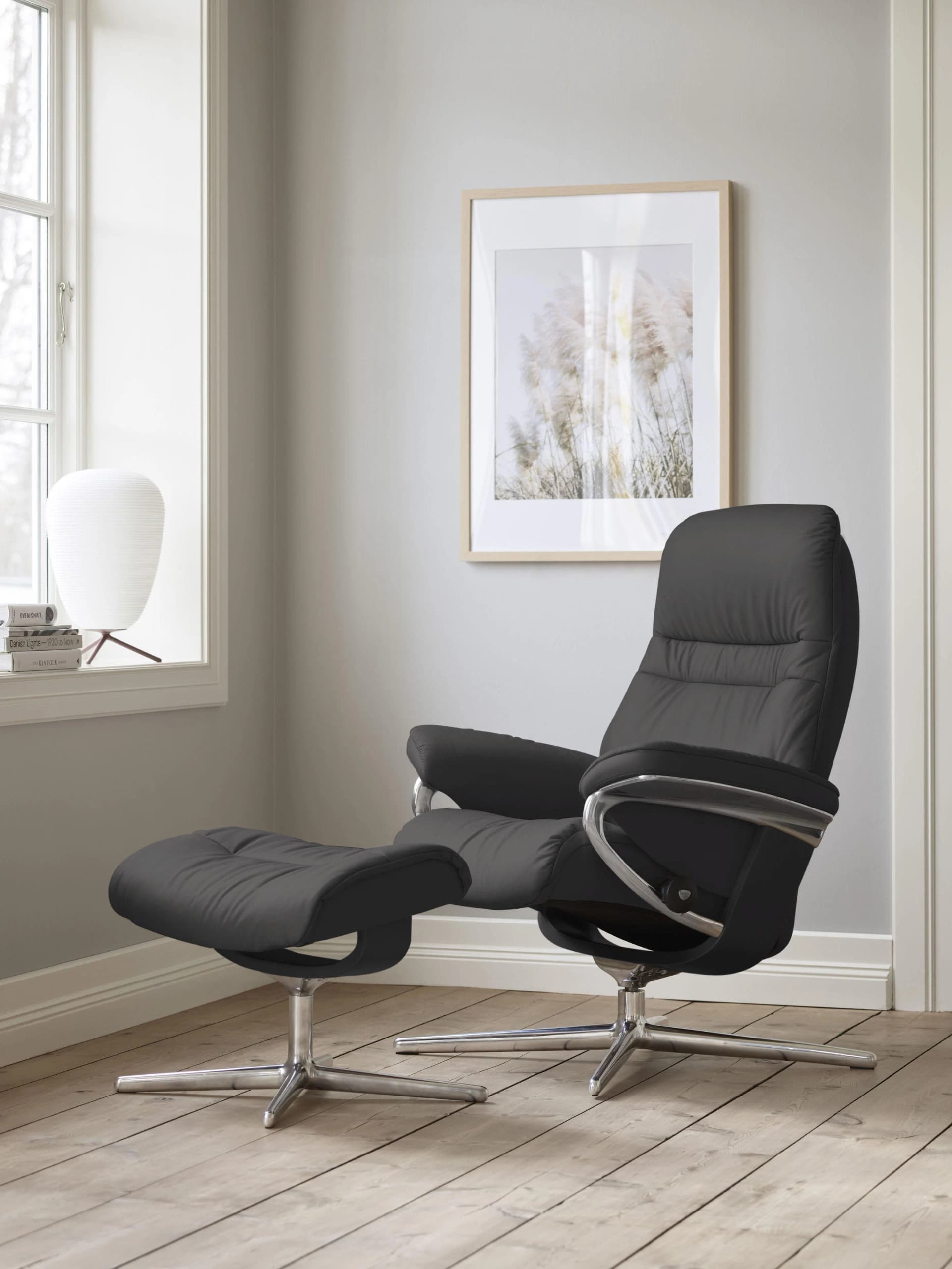 STRESSLESS Sunrise Relaxsessel Grau Leder PALOMA mit Hocker