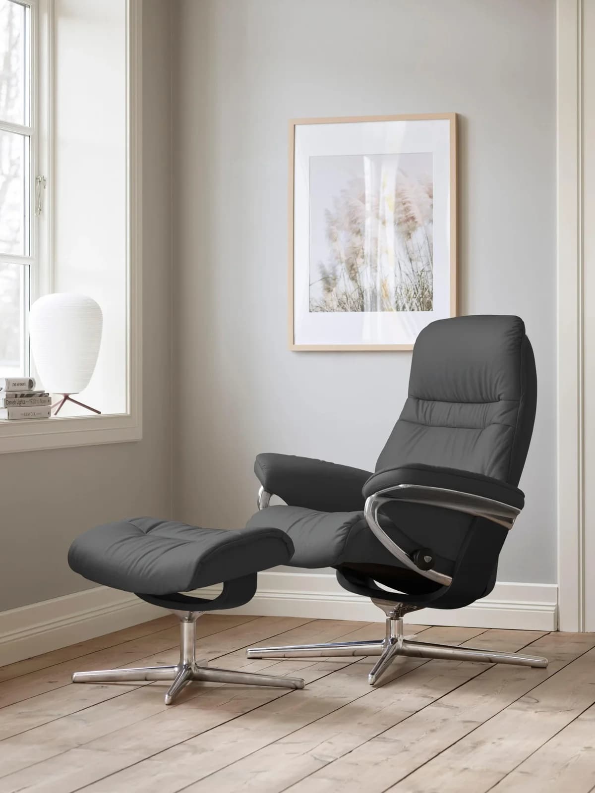 STRESSLESS Sunrise Relaxsessel Grau Leder BATICK mit Schlaffunktion