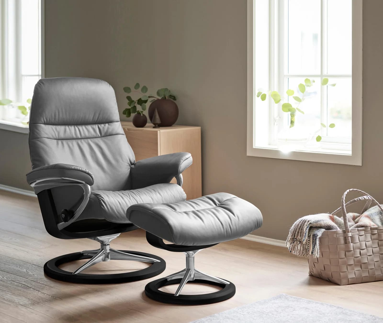 STRESSLESS Relaxsessel Sunrise Grau Leder Signature Base