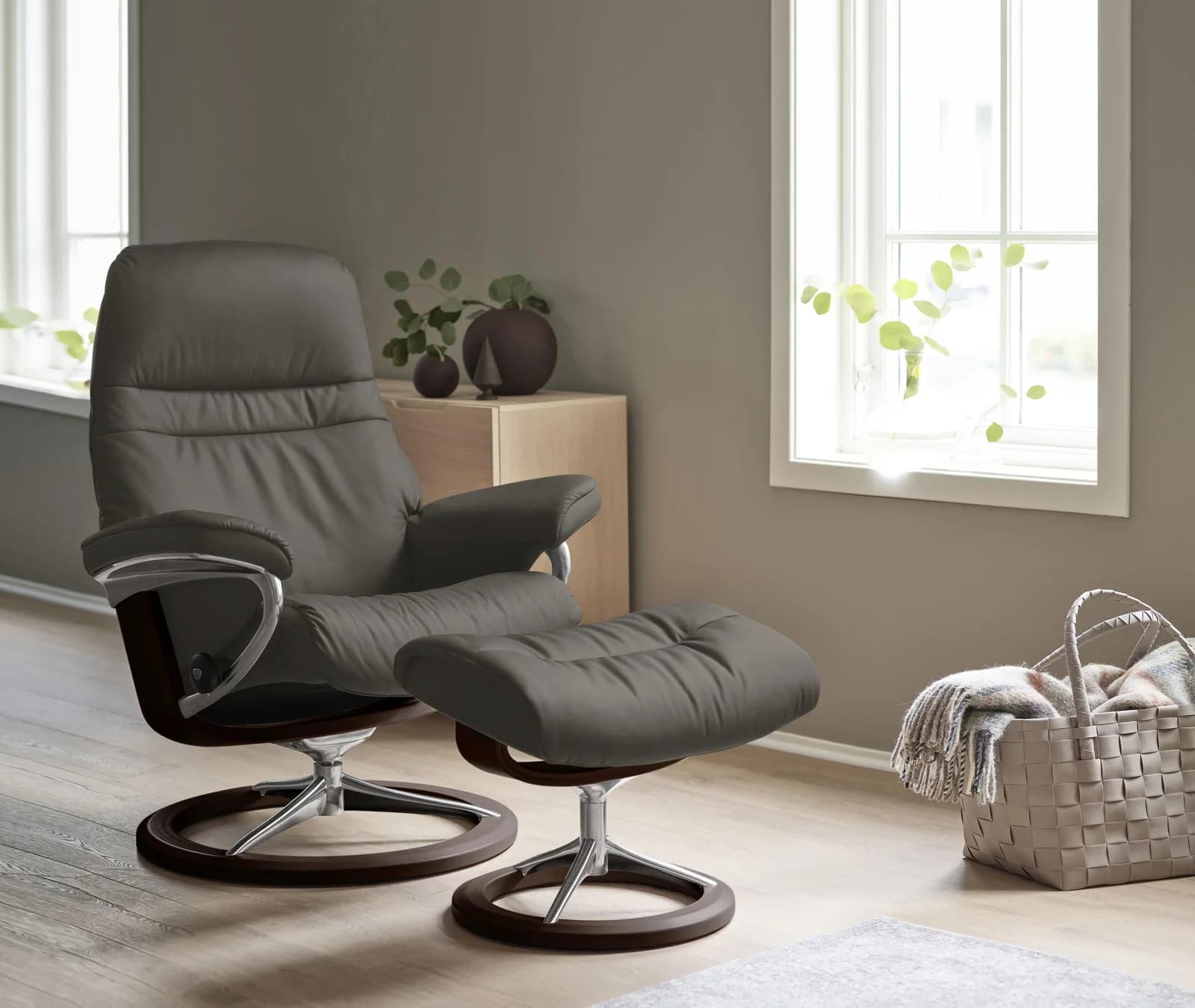 STRESSLESS Relaxsessel Sunrise Grau Leder Signature Base