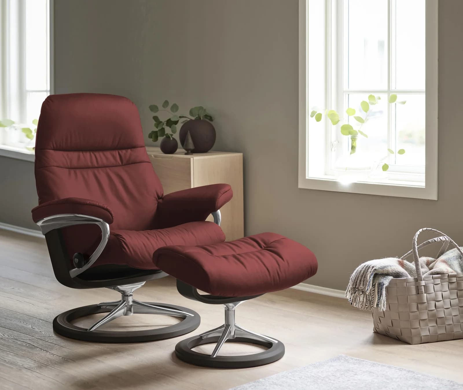 STRESSLESS Relaxsessel Sunrise Cherry Paloma Leder Signature Base