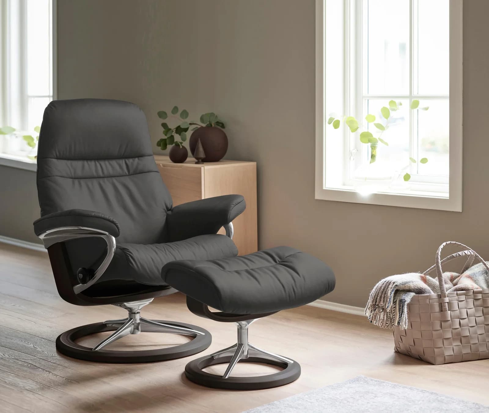 Stressless Sunrise Relaxsessel Grau Leder PALOMA Signature Base