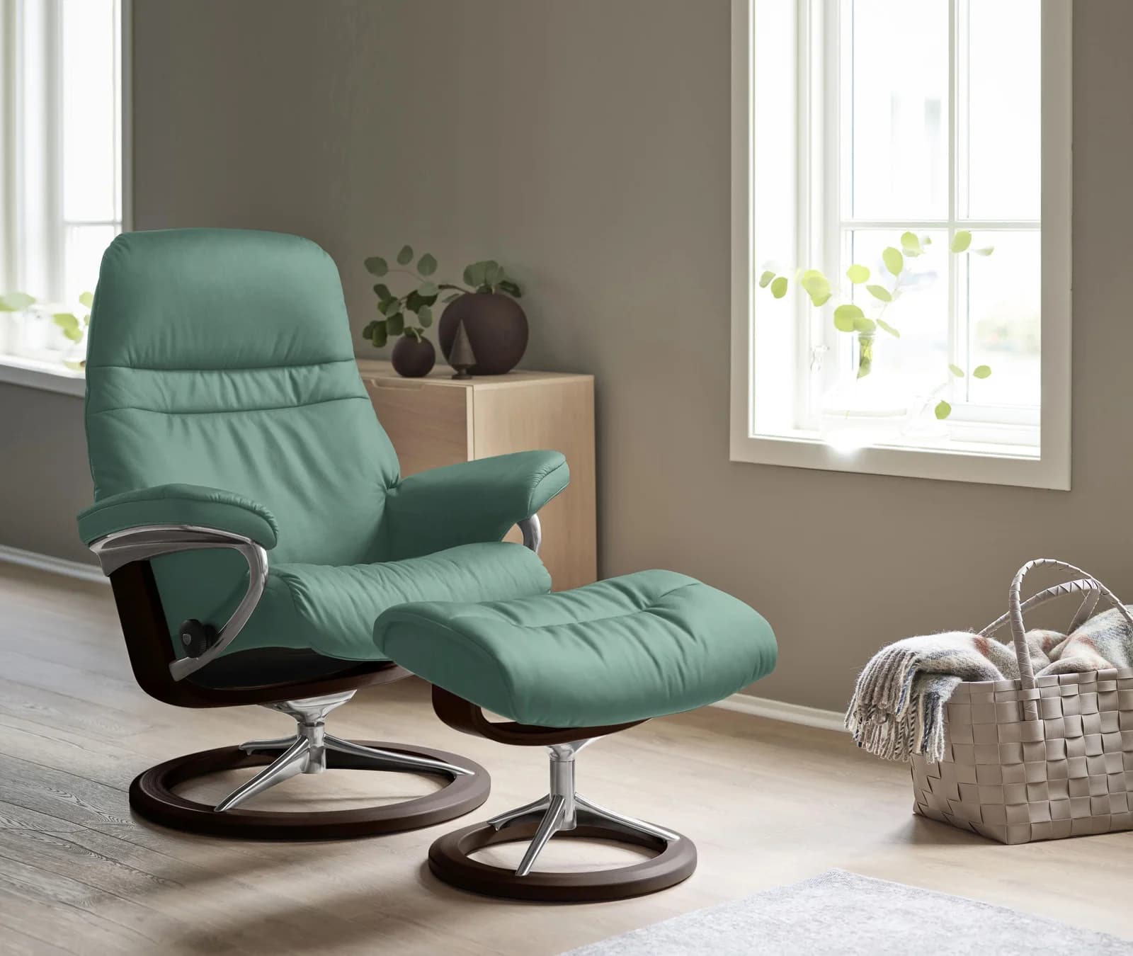 STRESSLESS Sunrise Relaxsessel Grün Leder Signature Base