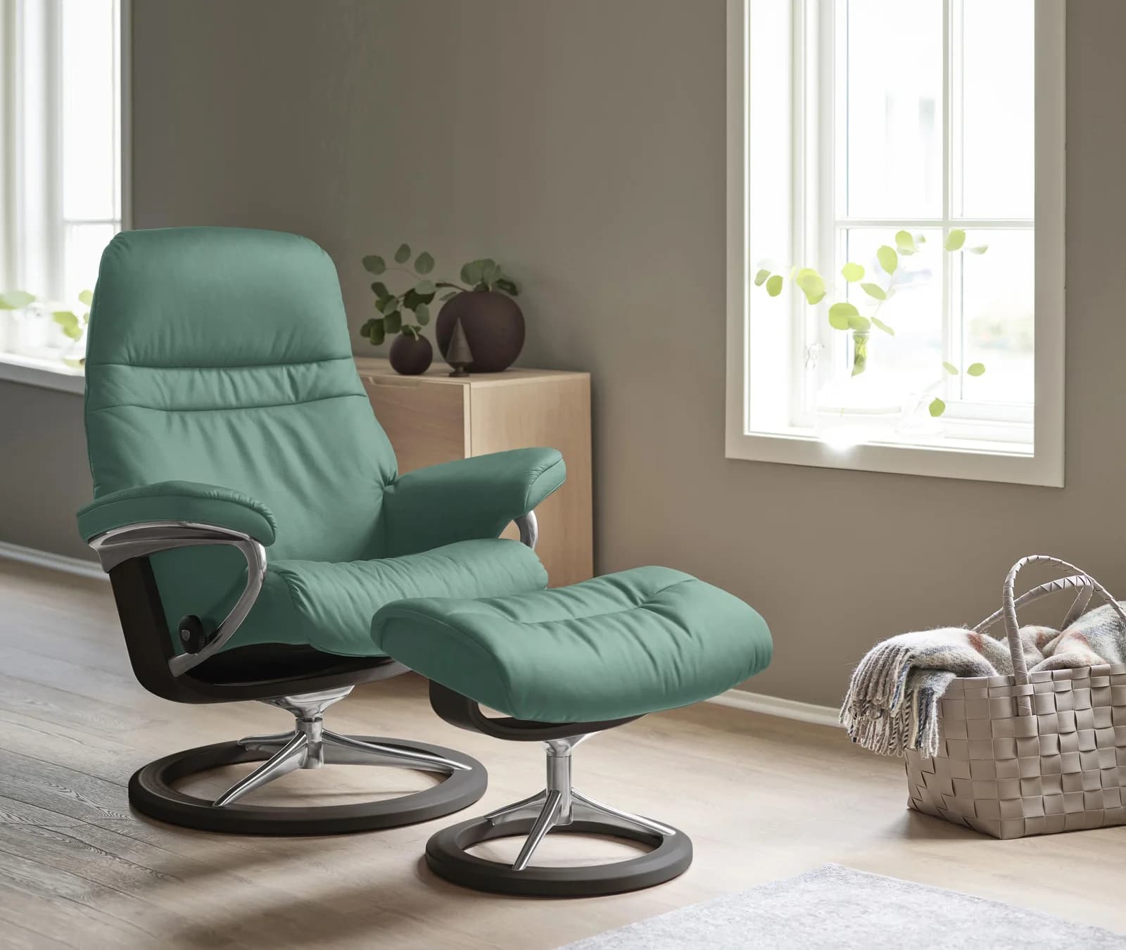 STRESSLESS Relaxsessel Sunrise Grün Leder Signature Base