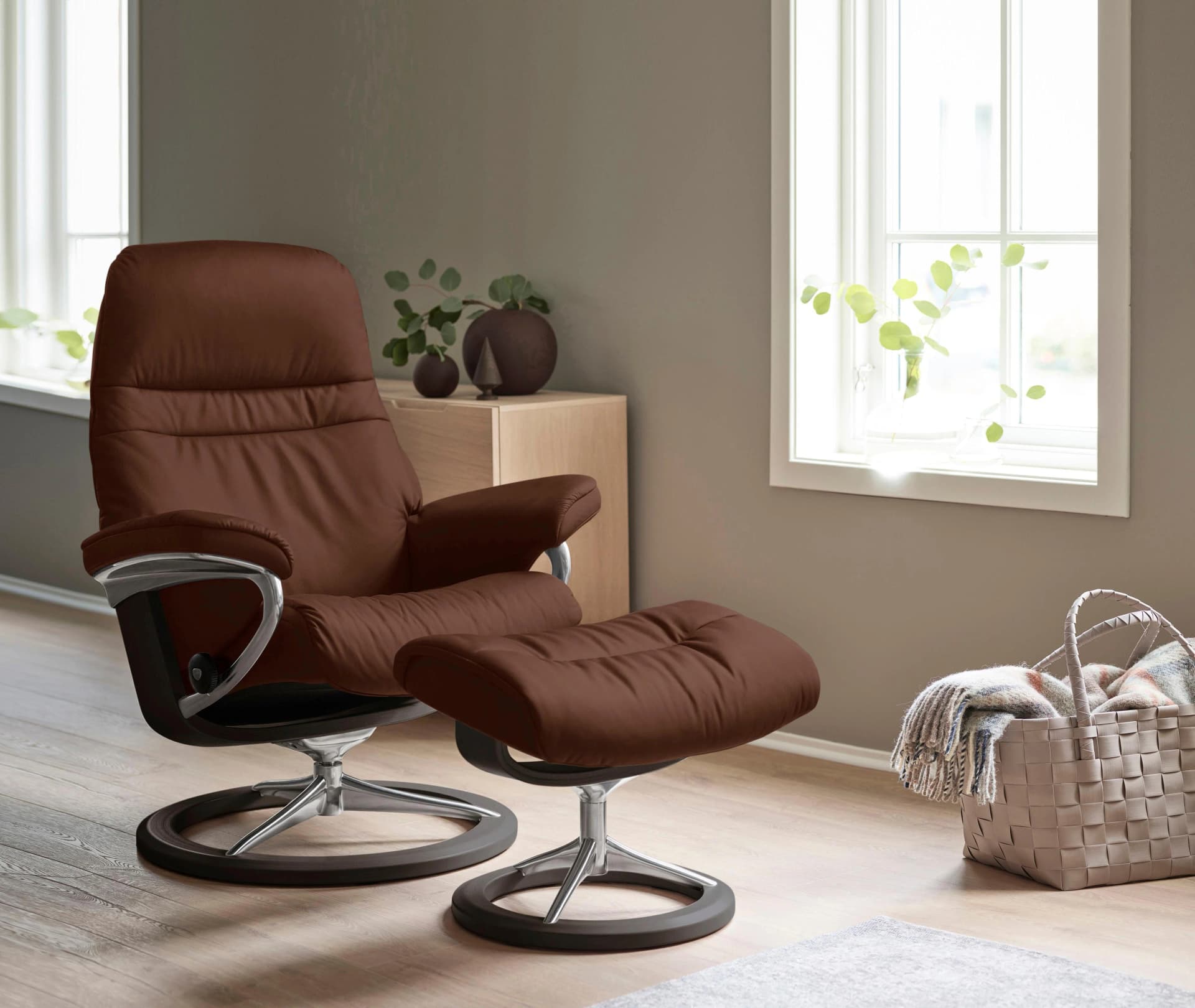 Fußhocker STRESSLESS Sunrise Braun Leder BATICK Signature Base