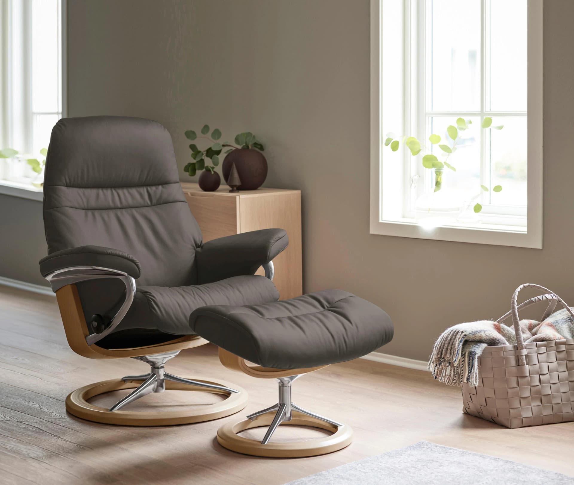Fußhocker STRESSLESS Sunrise grau Leder