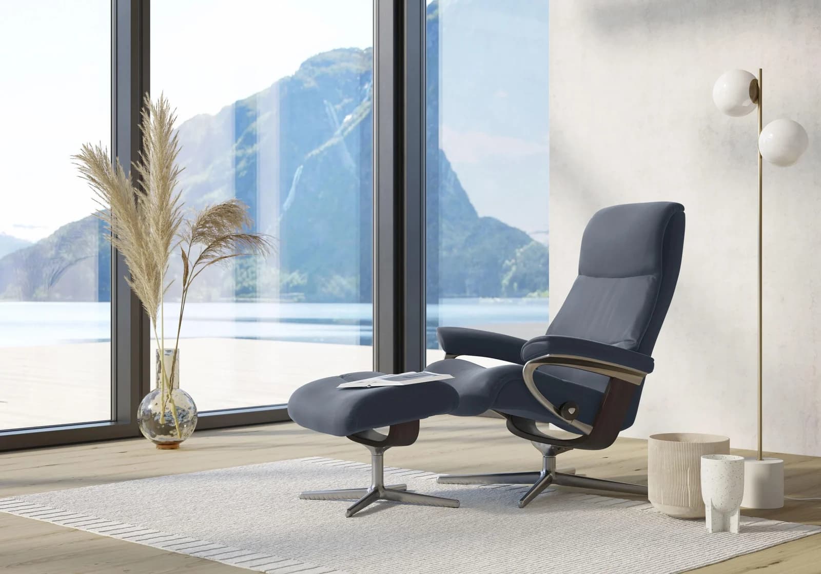 STRESSLESS Relaxsessel View Blau Leder PALOMA mit Hocker