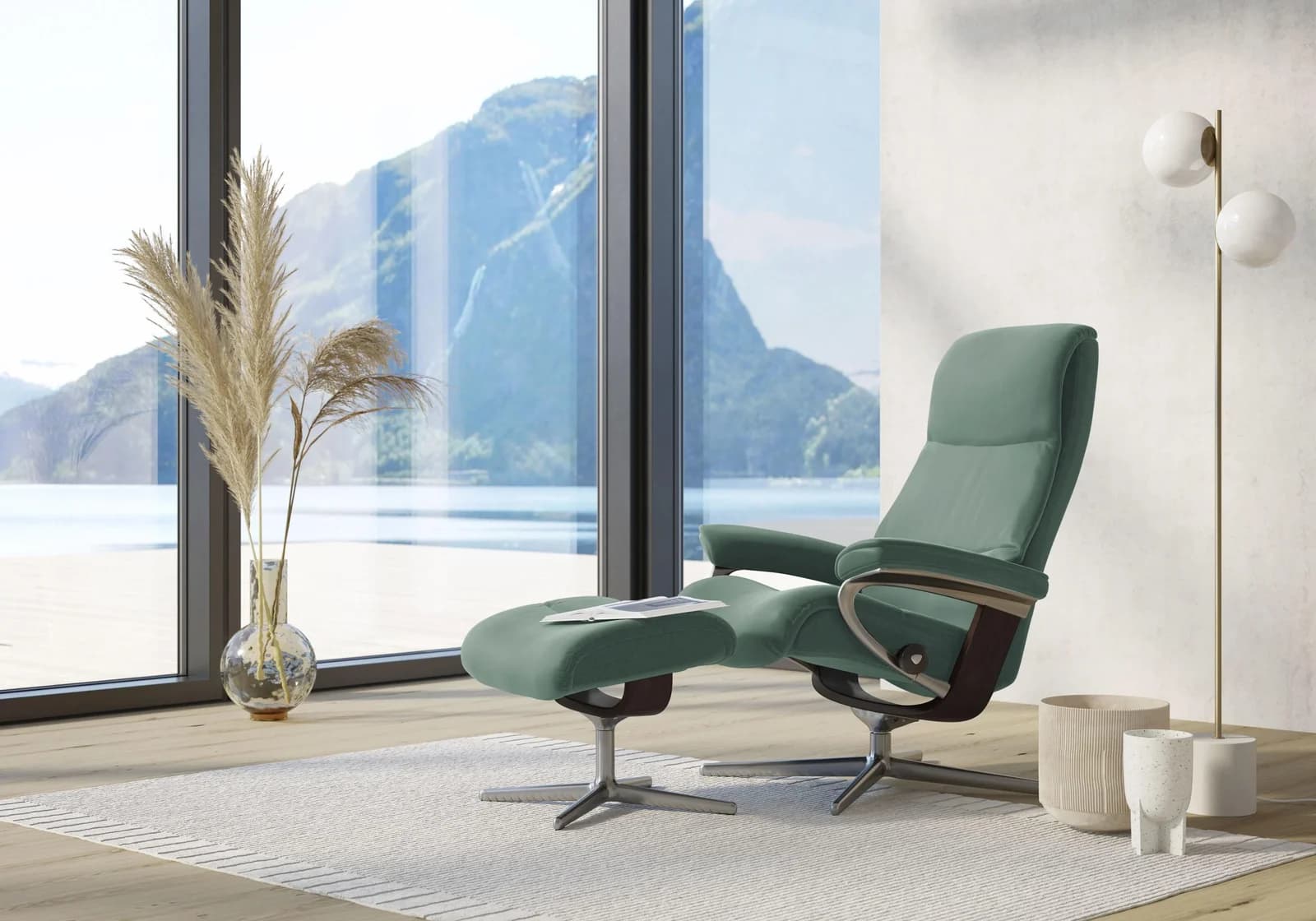 STRESSLESS Relaxsessel View Grün Leder PALOMA mit Hocker