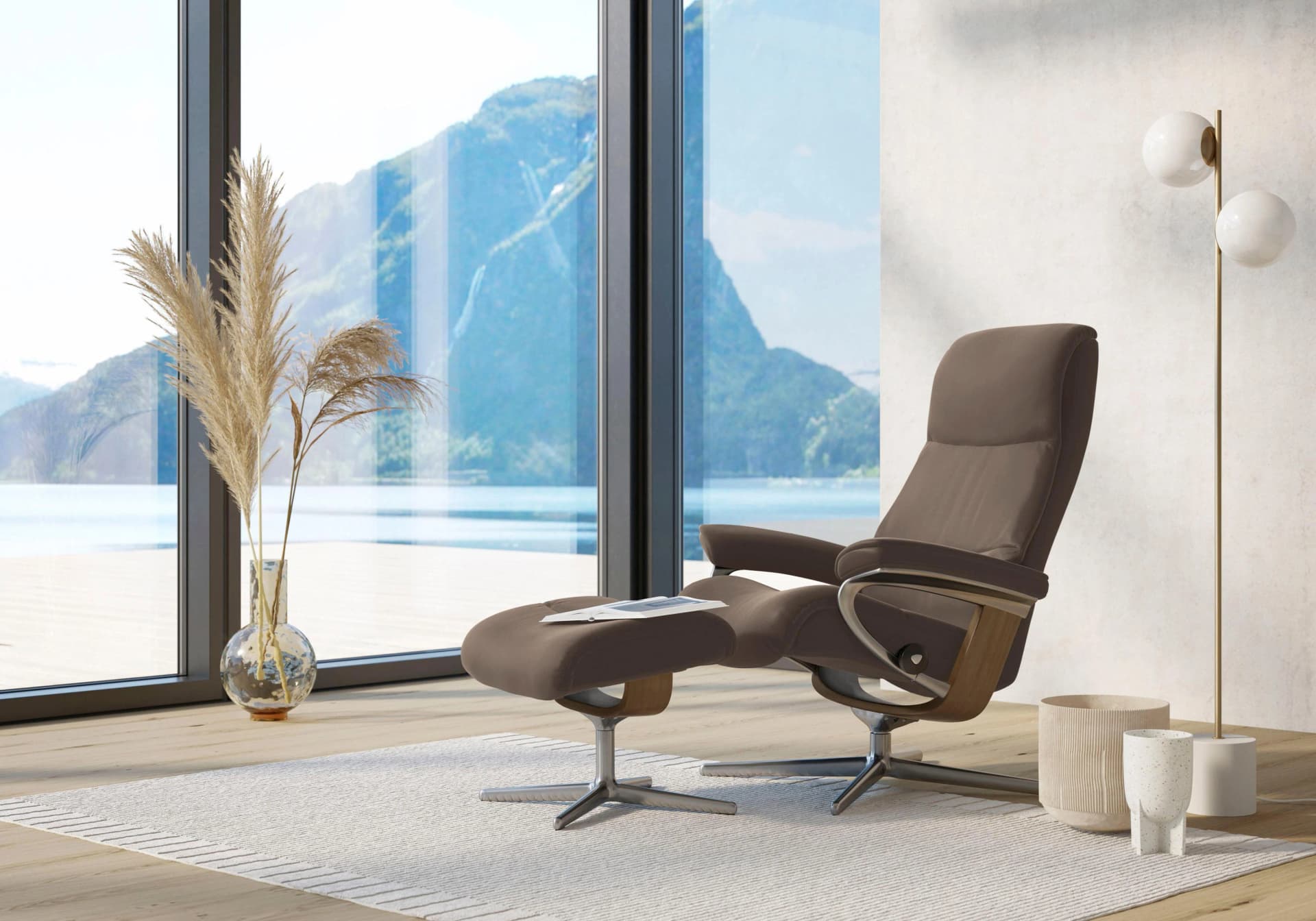STRESSLESS Relaxsessel View braun Leder BATICK Cross Base
