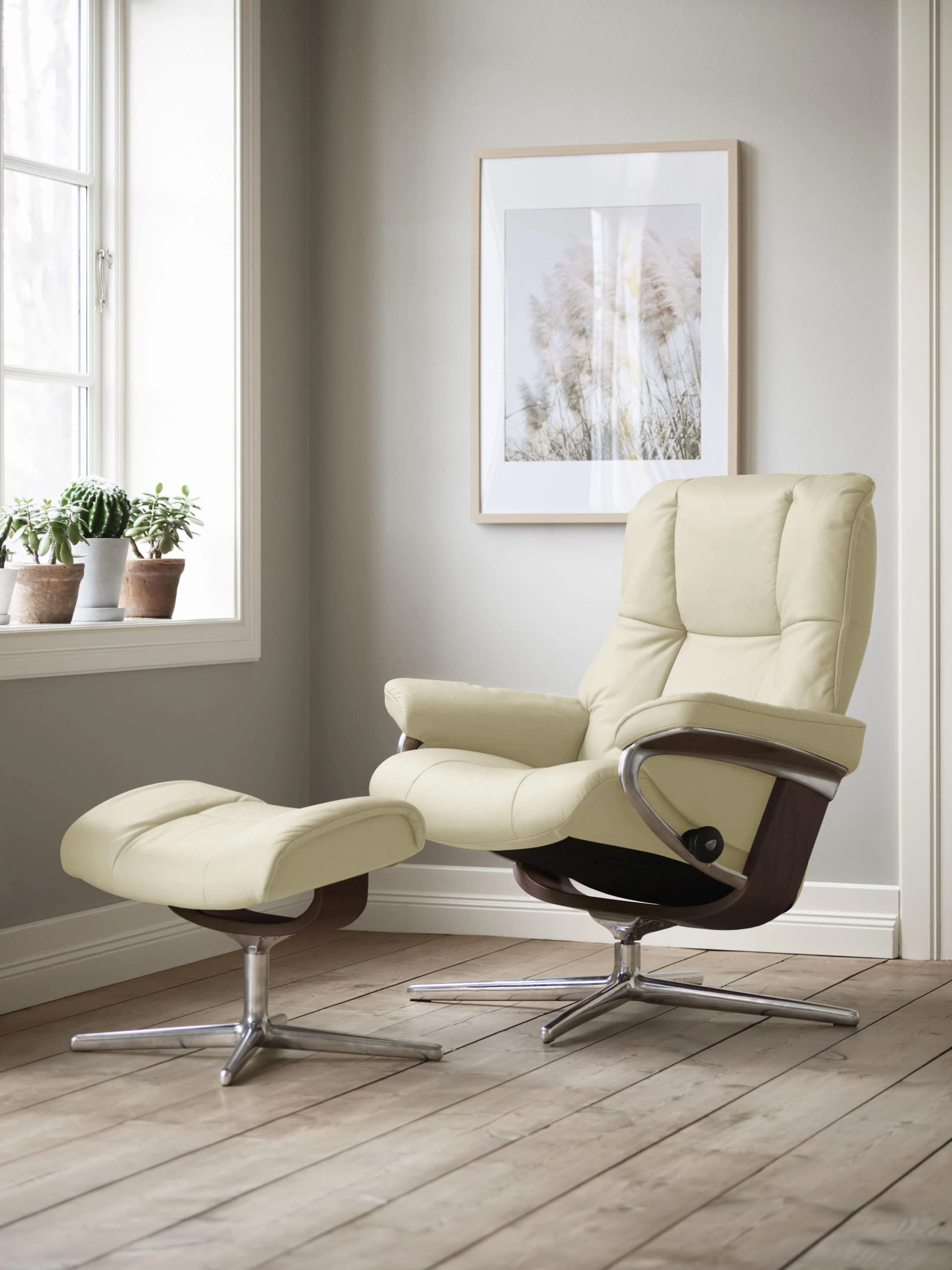 STRESSLESS Mayfair Relaxsessel Beige Leder mit Hocker Cross Base