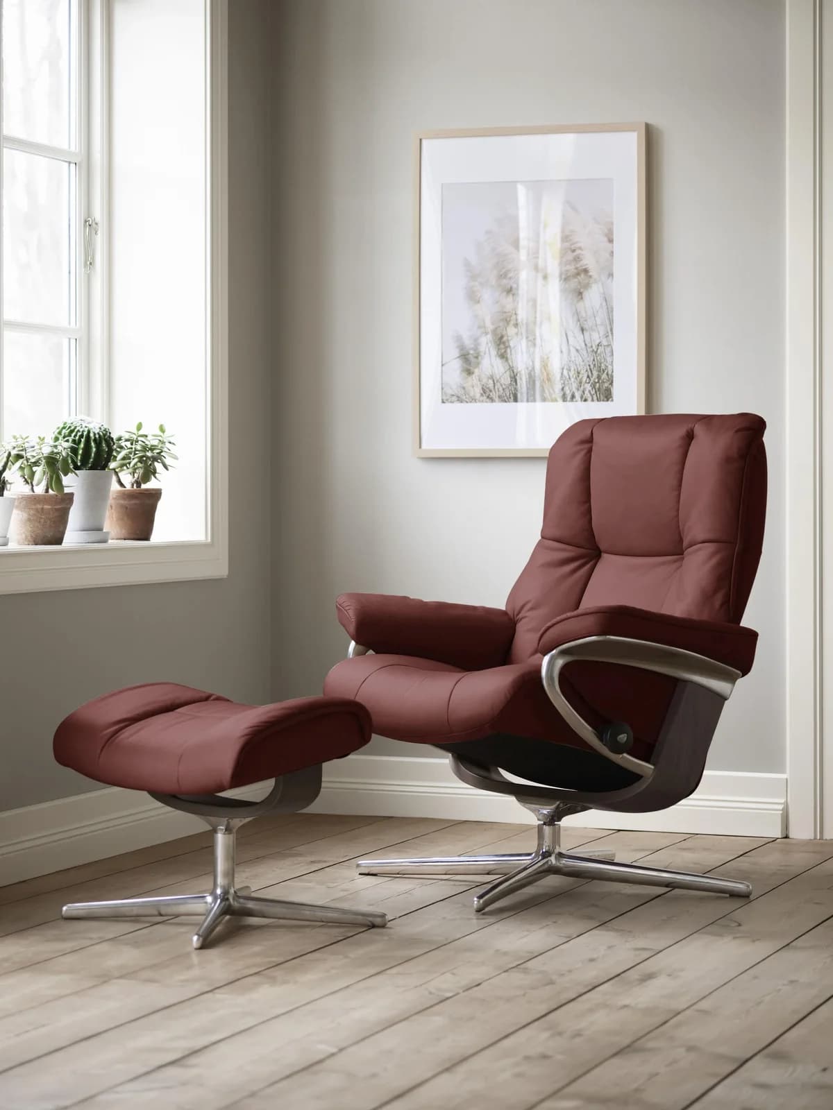 STRESSLESS Relaxsessel Mayfair Rot Leder PALOMA Cross Base