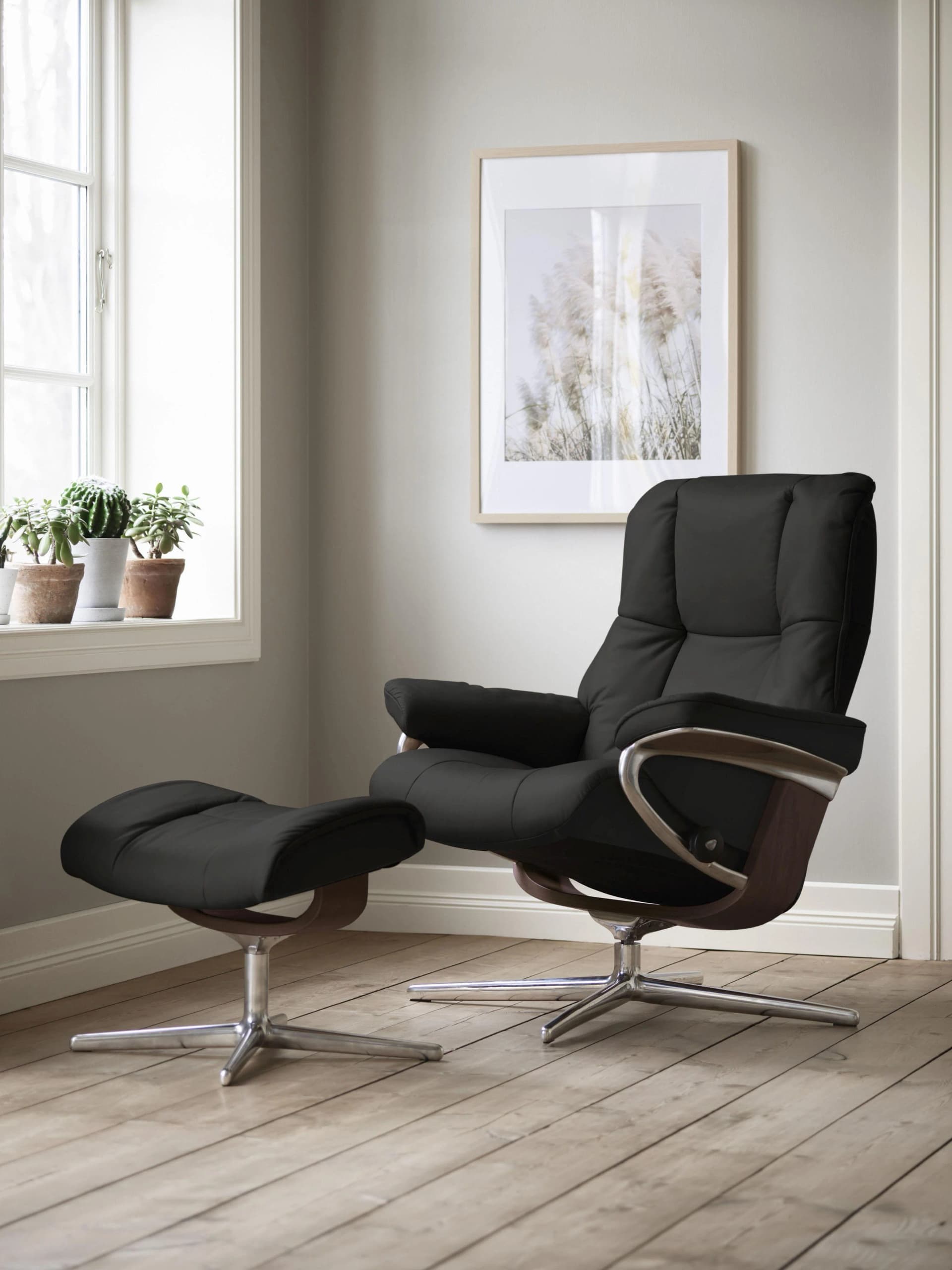 Fußhocker STRESSLESS Mayfair Schwarz BATICK Leder Cross Base