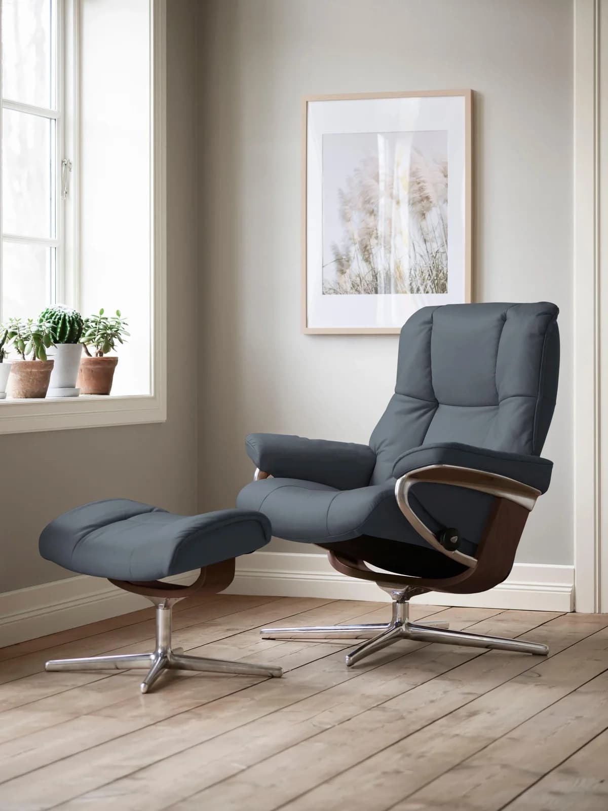 Fußhocker STRESSLESS Mayfair Atlantic Blue Batick Leder Cross Base