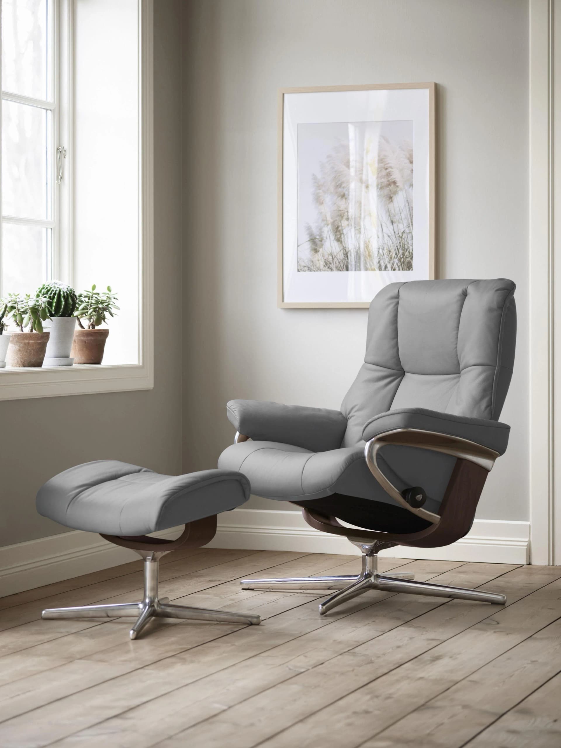 Fußhocker STRESSLESS Mayfair Grau BATICK Leder Cross Base