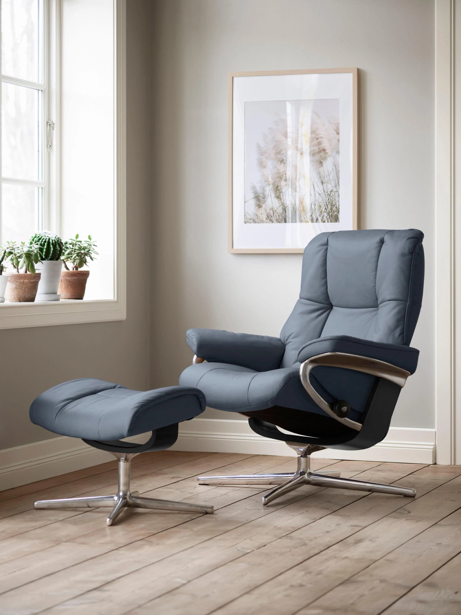 STRESSLESS Mayfair Relaxsessel Blau Leder PALOMA mit Hocker