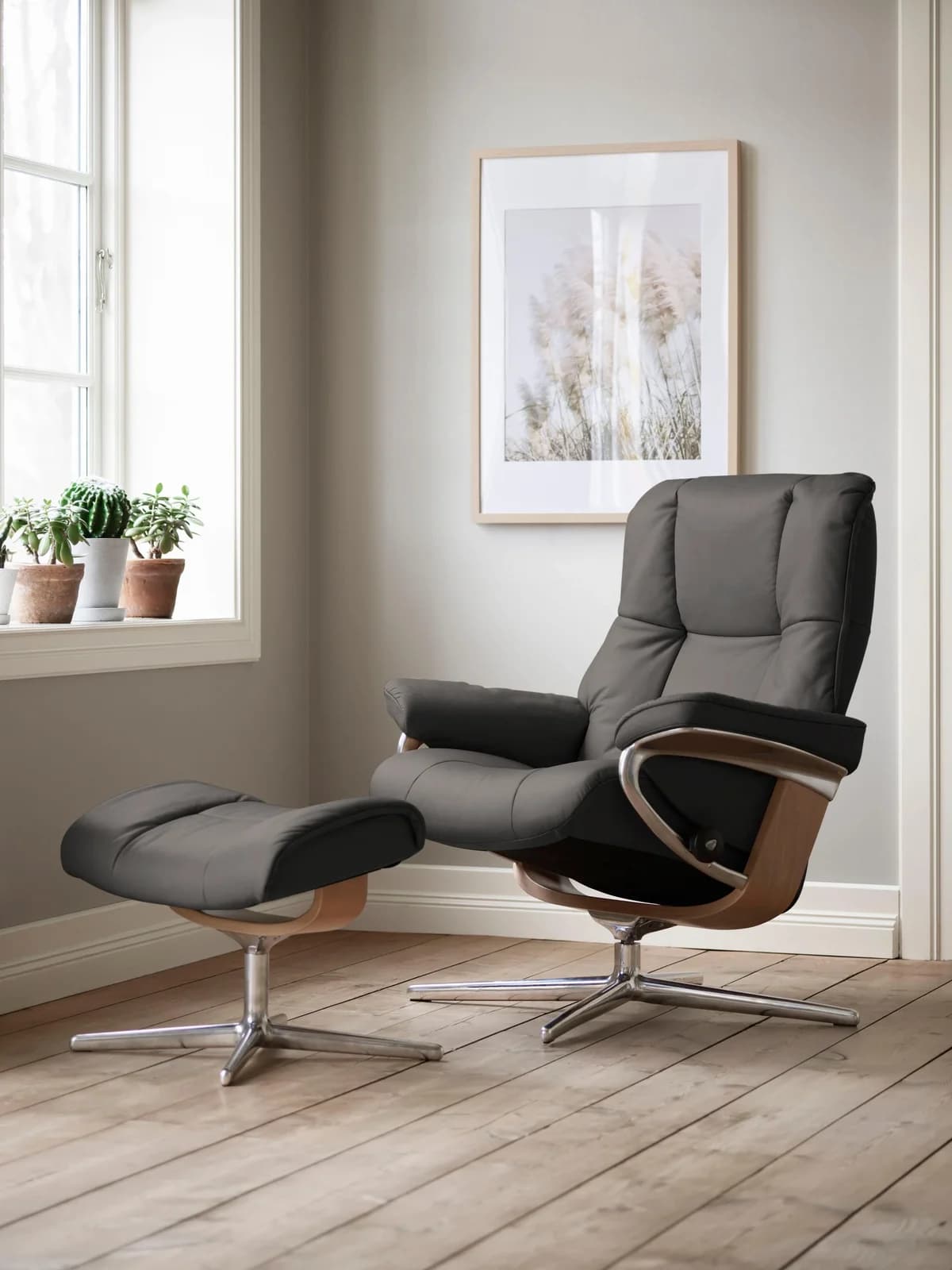 STRESSLESS Relaxsessel Mayfair Grau Leder PALOMA Cross Base