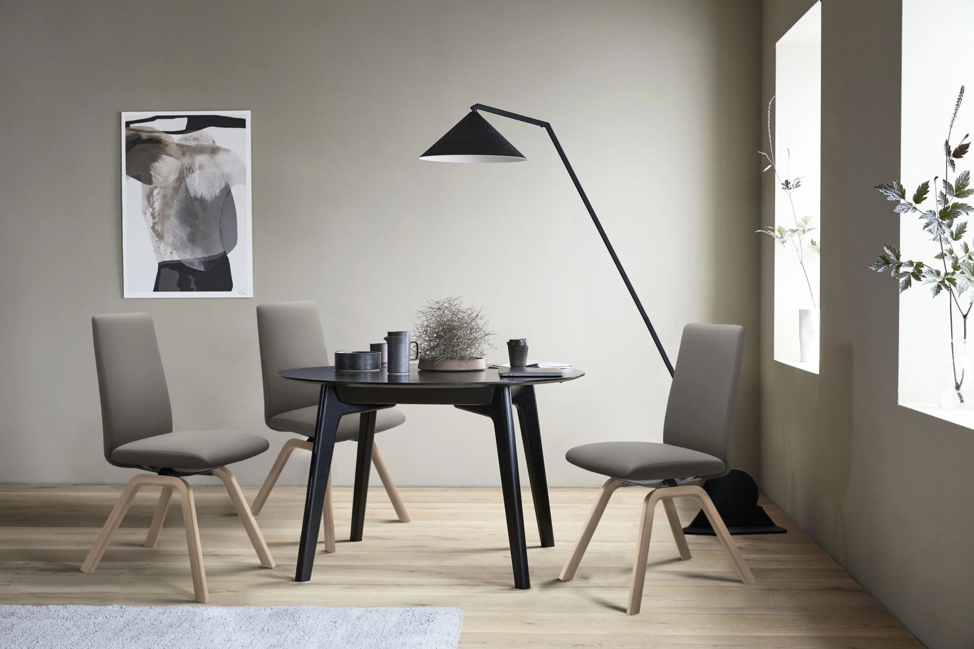 STRESSLESS Laurel Polsterstuhl Grau Eiche Natur Leder PALOMA